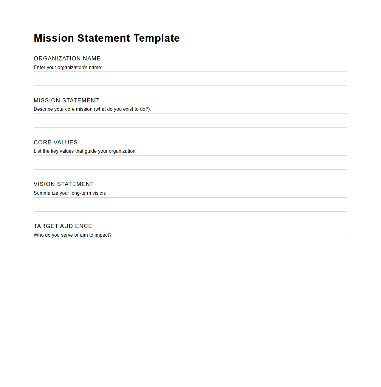 Blank Mission Statement Template for Proposals