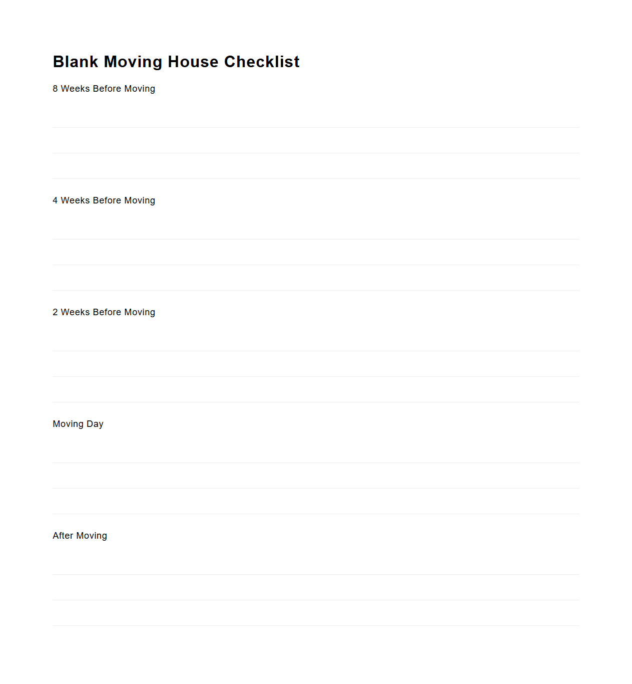 Blank Moving House Checklist Template