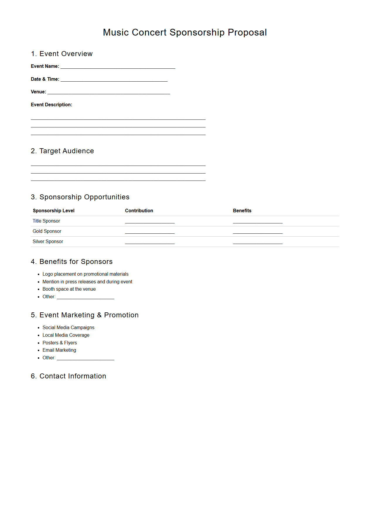Blank Music Concert Sponsorship Proposal Template