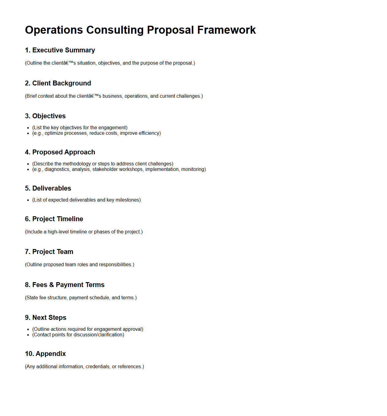 Blank Operations Consulting Proposal Framework