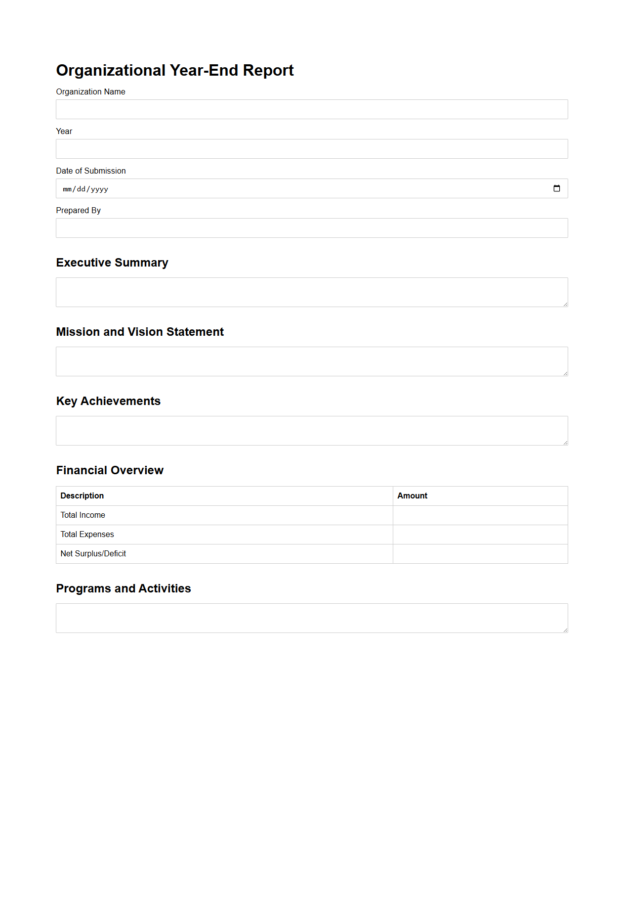 Blank Organizational Year-End Report