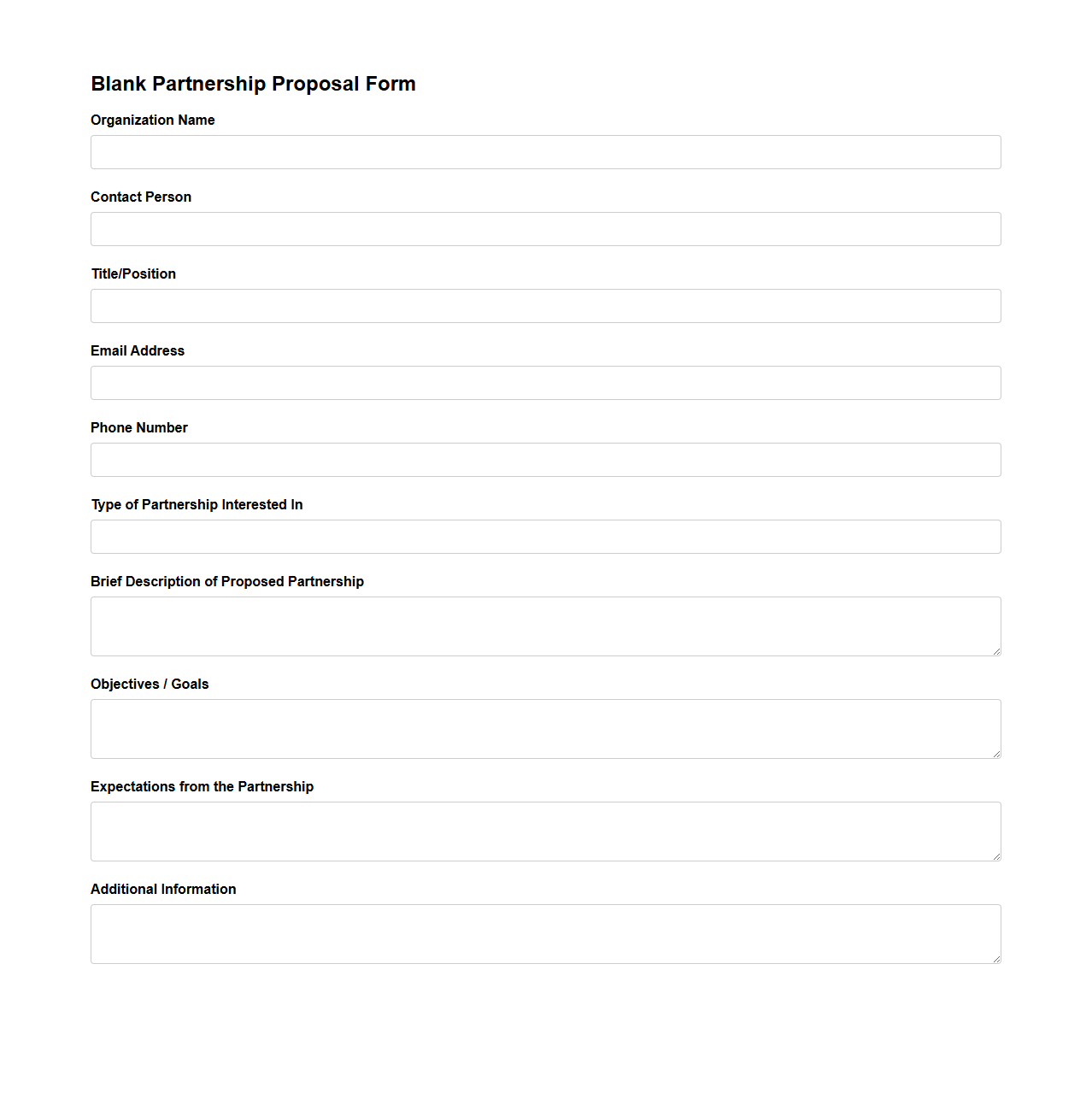 Blank Partnership Proposal Form for Clients