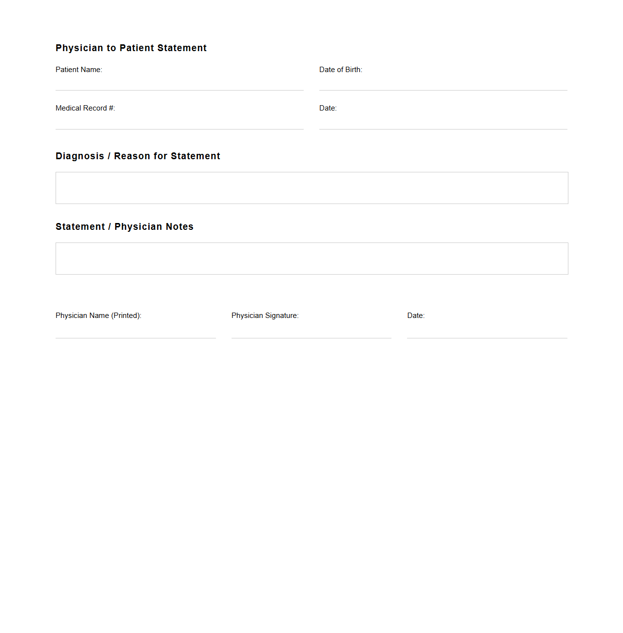 Blank Physician to Patient Statement Template