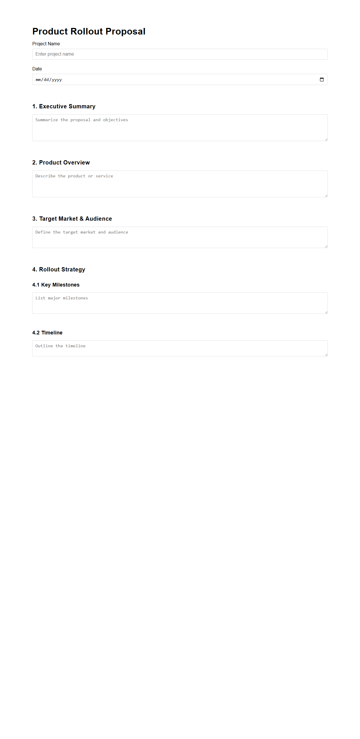 Blank Product Rollout Proposal Template