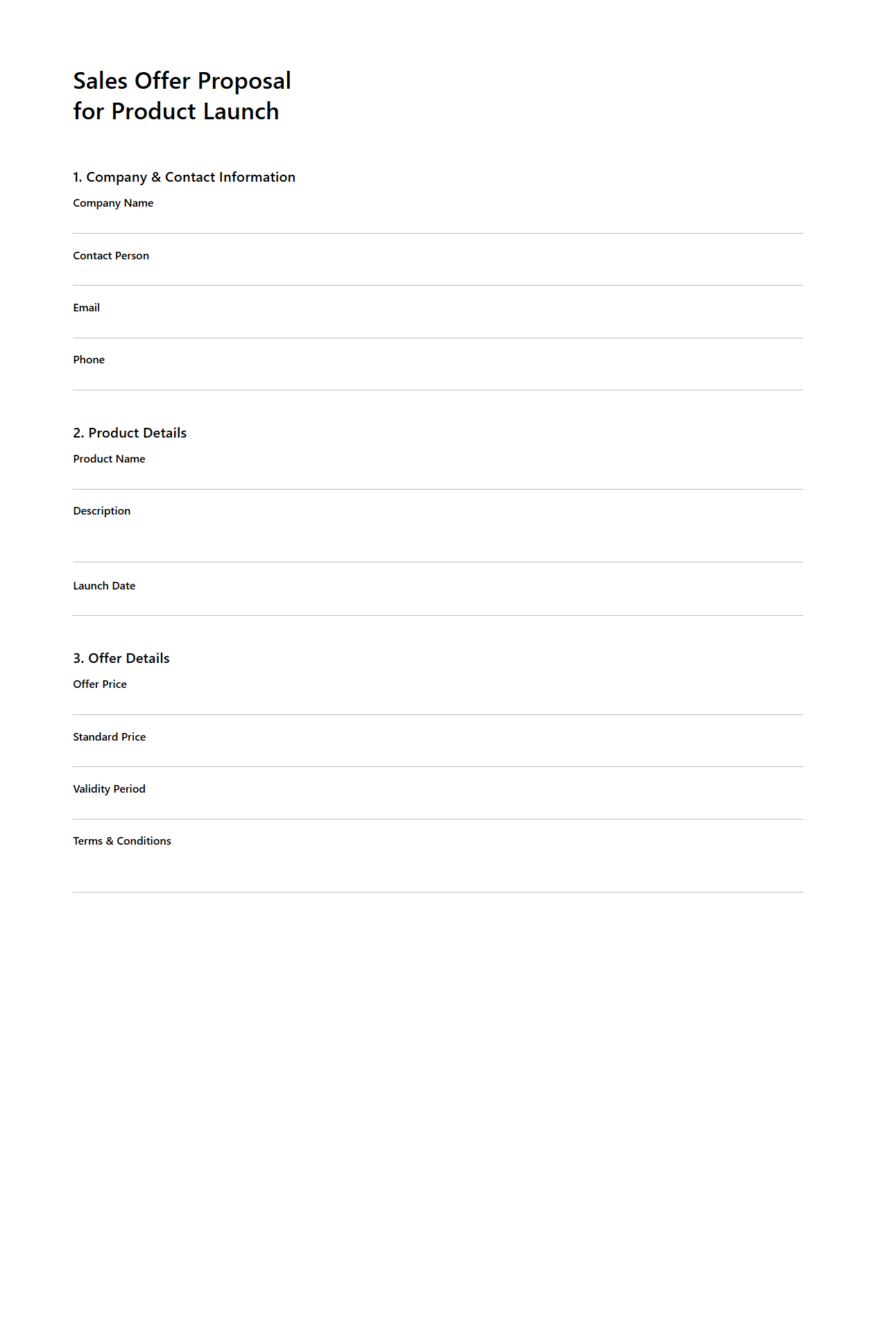 Blank Sales Offer Proposal for Product Launch