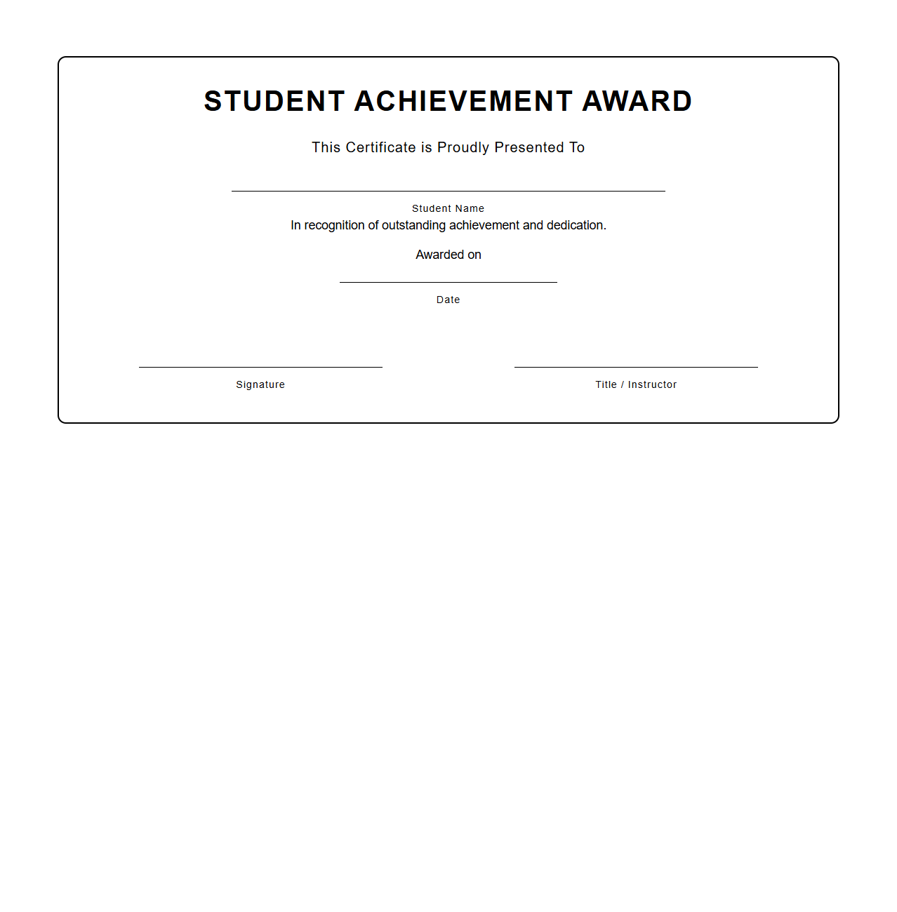 Blank Student Achievement Award Certificate Template