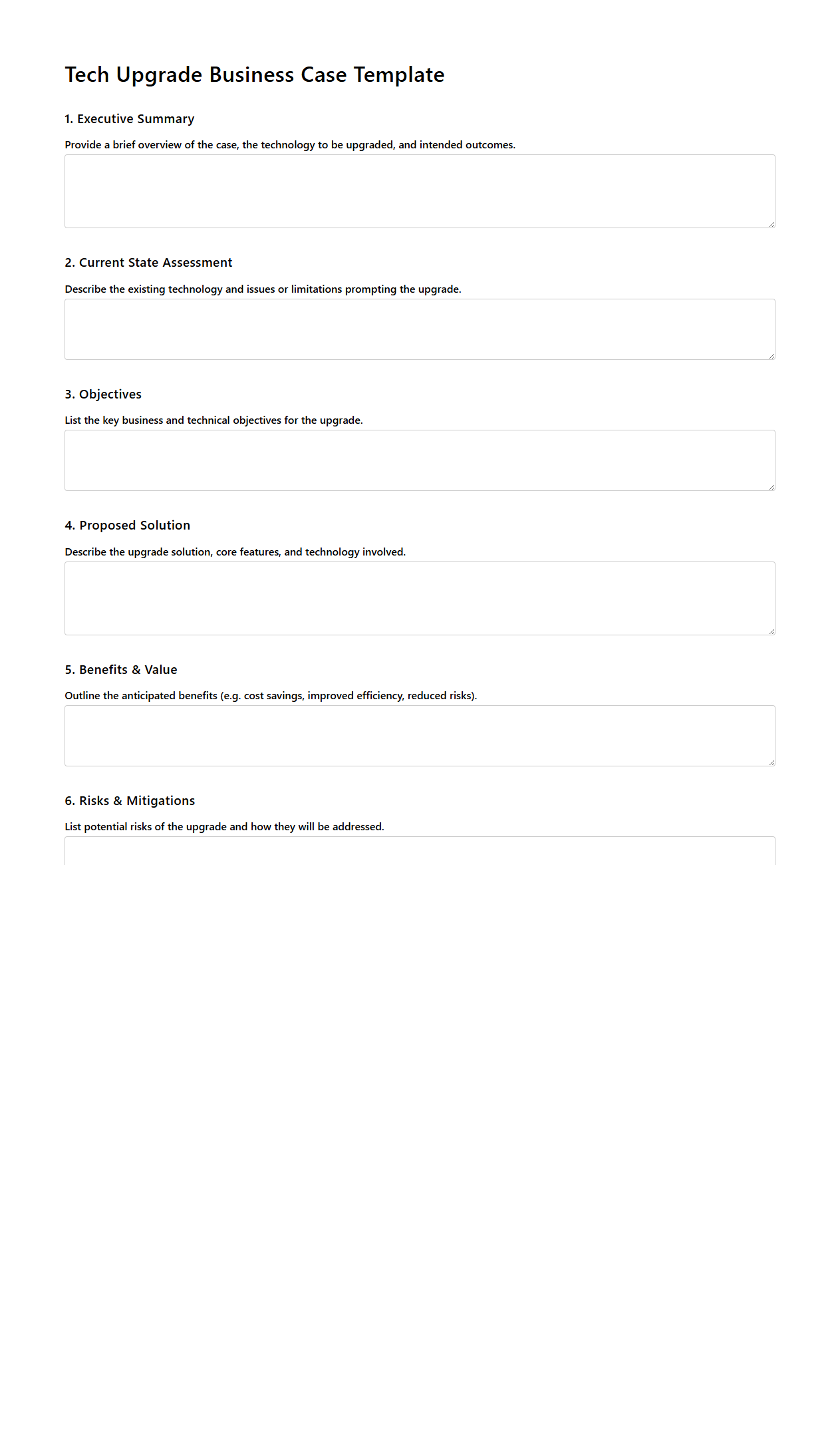 Blank Tech Upgrade Business Case Template