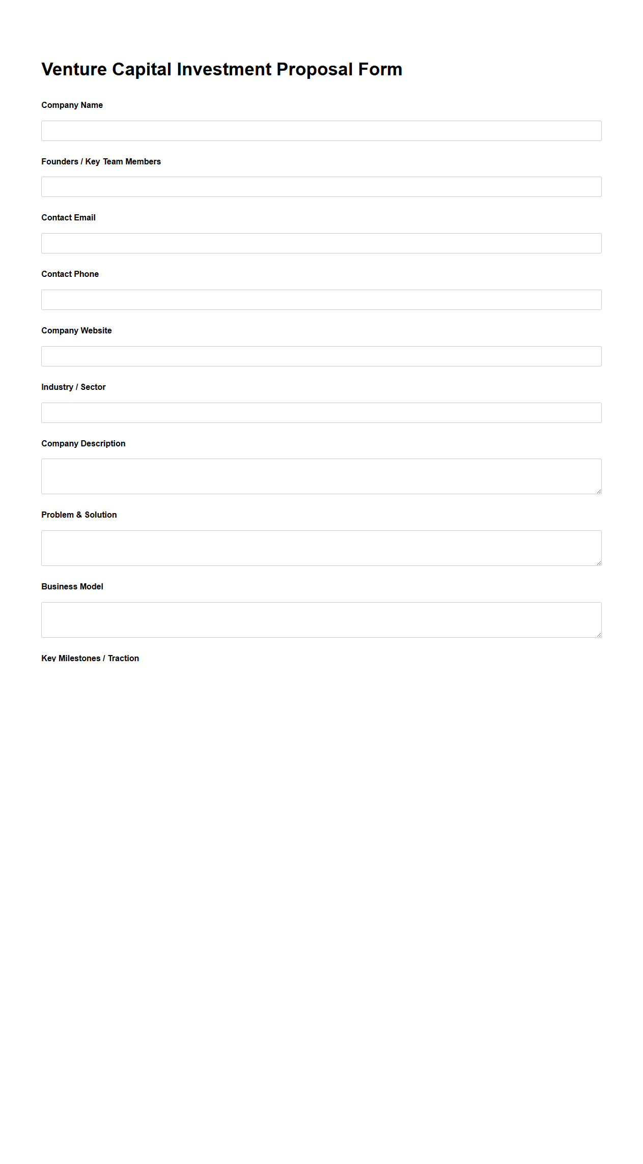 Blank Venture Capital Investment Proposal Form