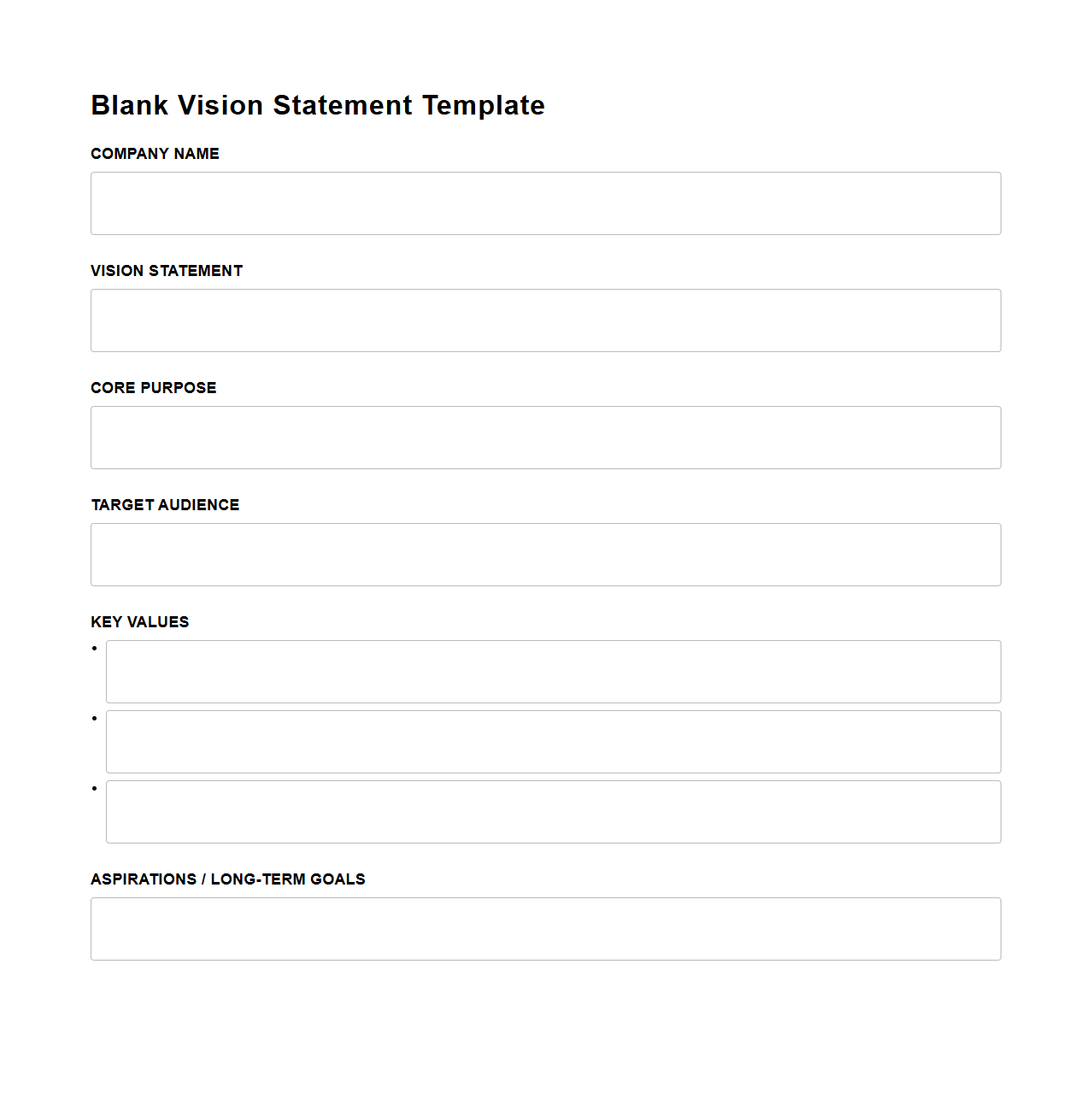 Blank Vision Statement Template for Tech Startups