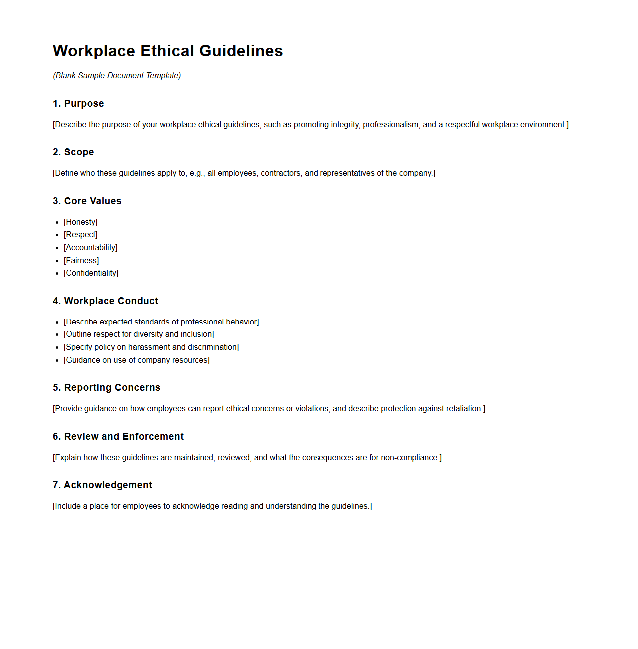 Blank Workplace Ethical Guidelines Document