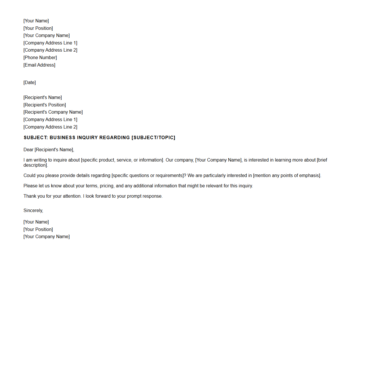 Business Inquiry Letter Blueprint