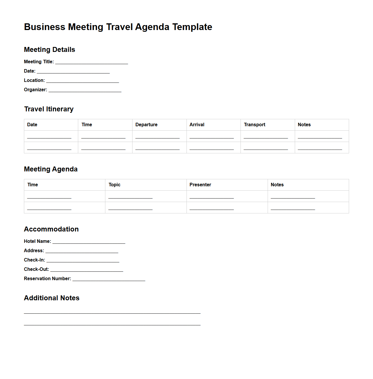 Business Meeting Travel Agenda Template