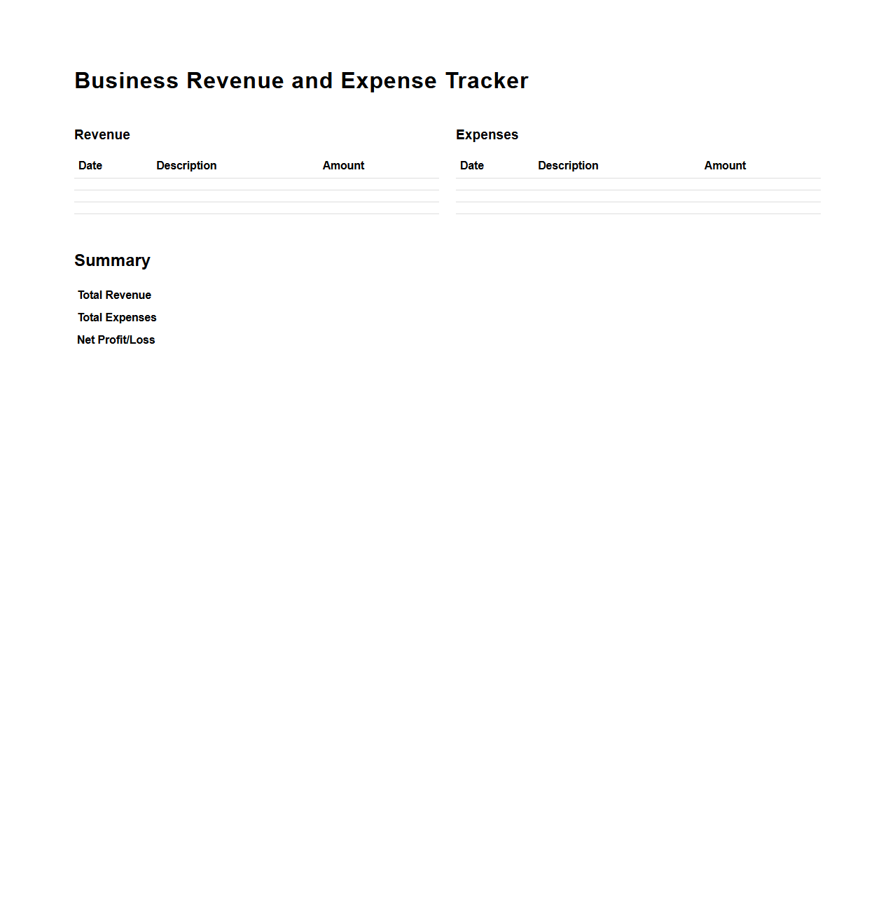 Business Revenue and Expense Tracker