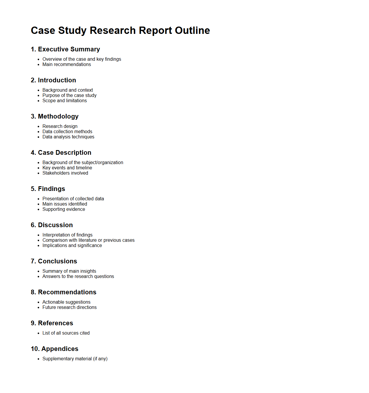 Case Study Research Report Outline