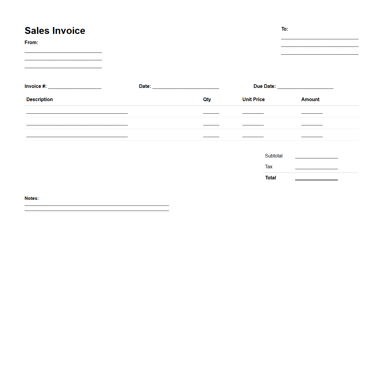 Classic Blank Sales Invoice Layout