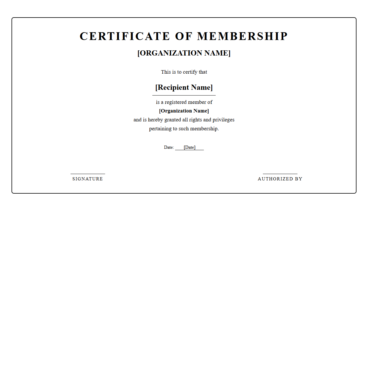 Classic Organization Membership Certificate Layout