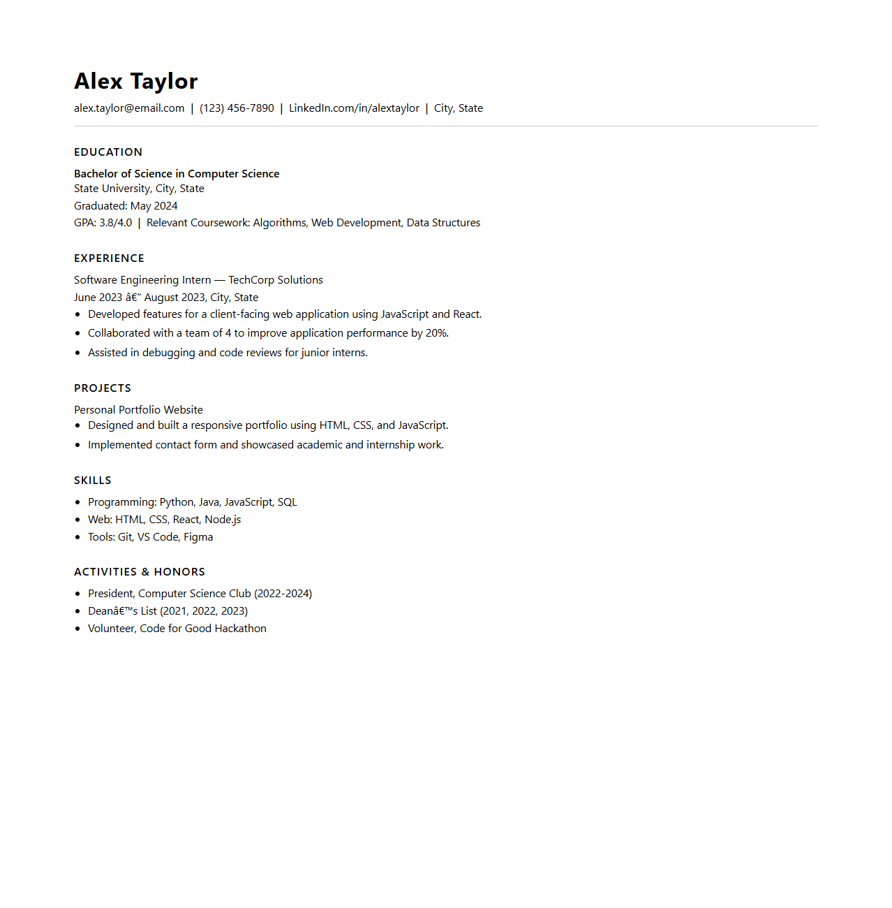 Clean College Graduate Resume Template