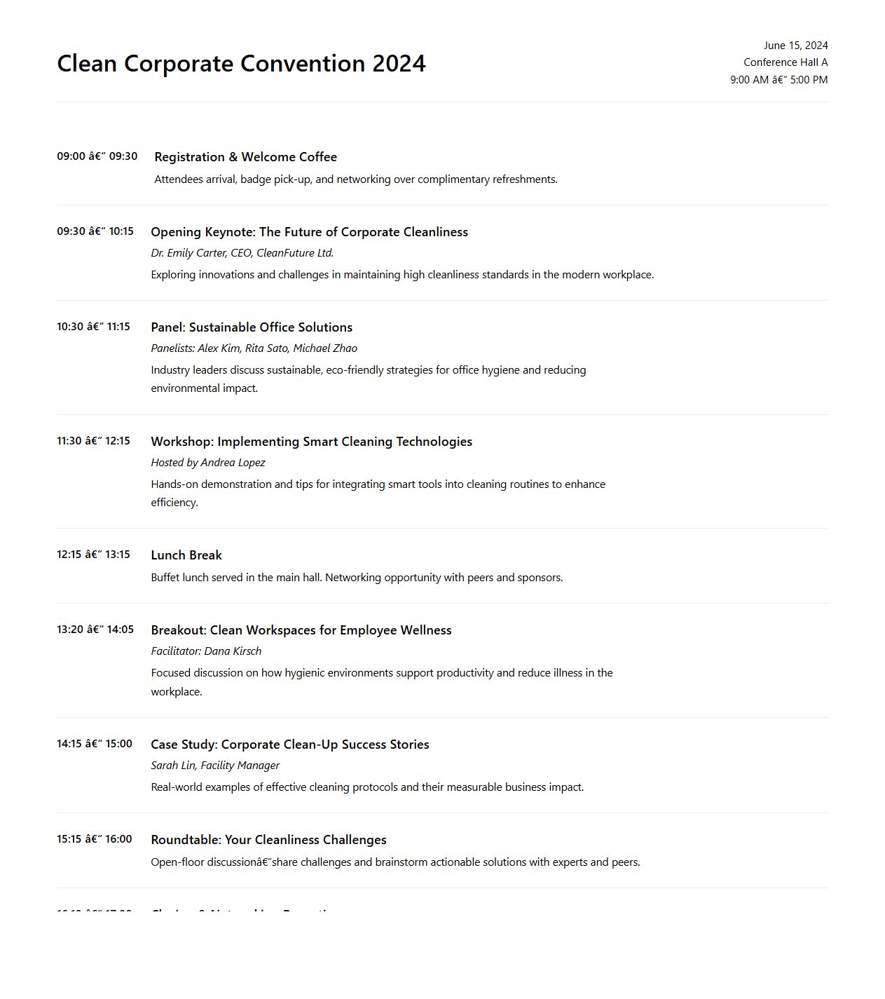 Clean Corporate Convention Session Layout