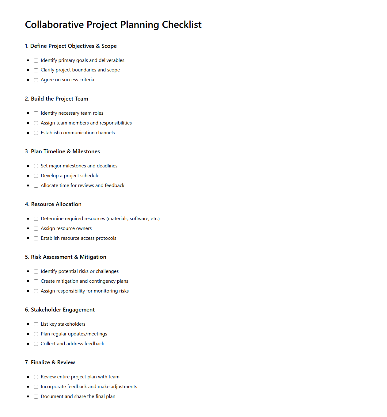 Collaborative Project Planning Checklist
