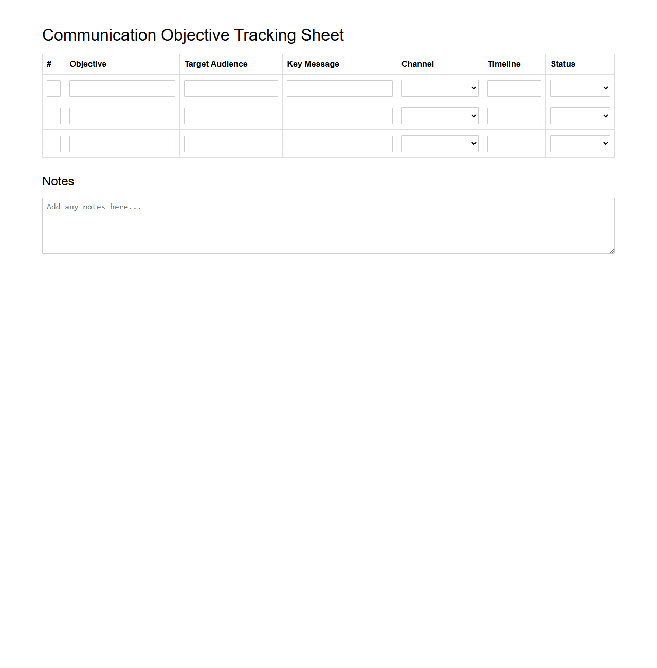 Communication Objective Tracking Sheet