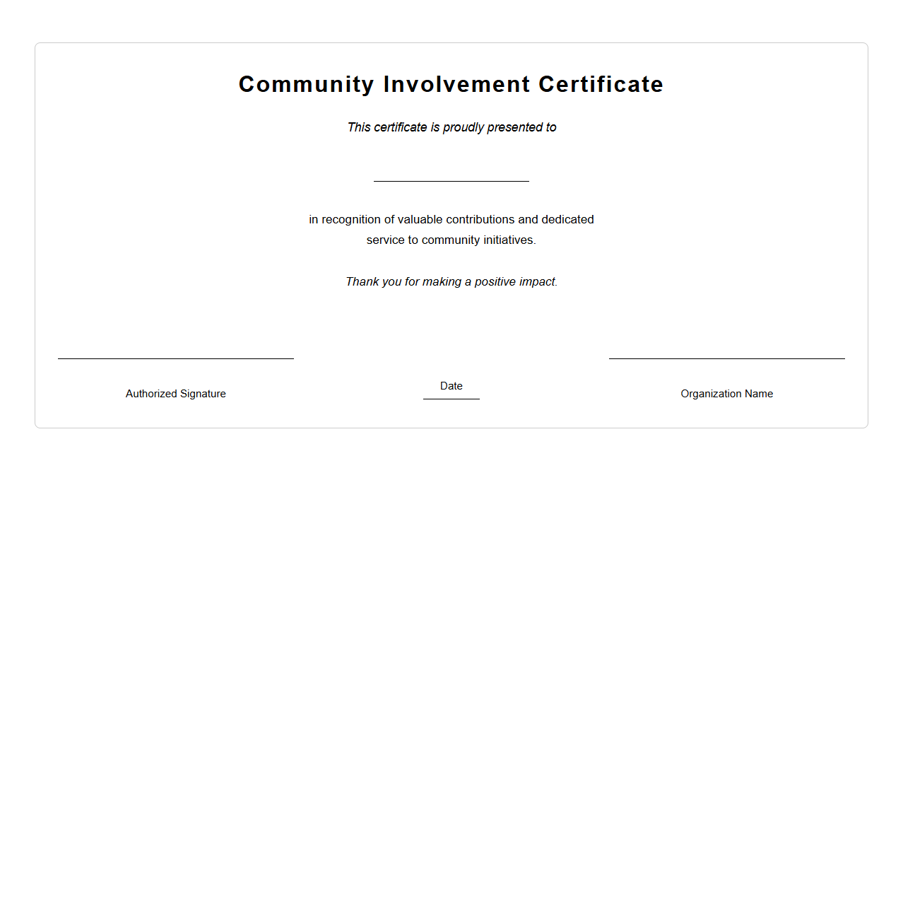 Community Involvement Certificate Format