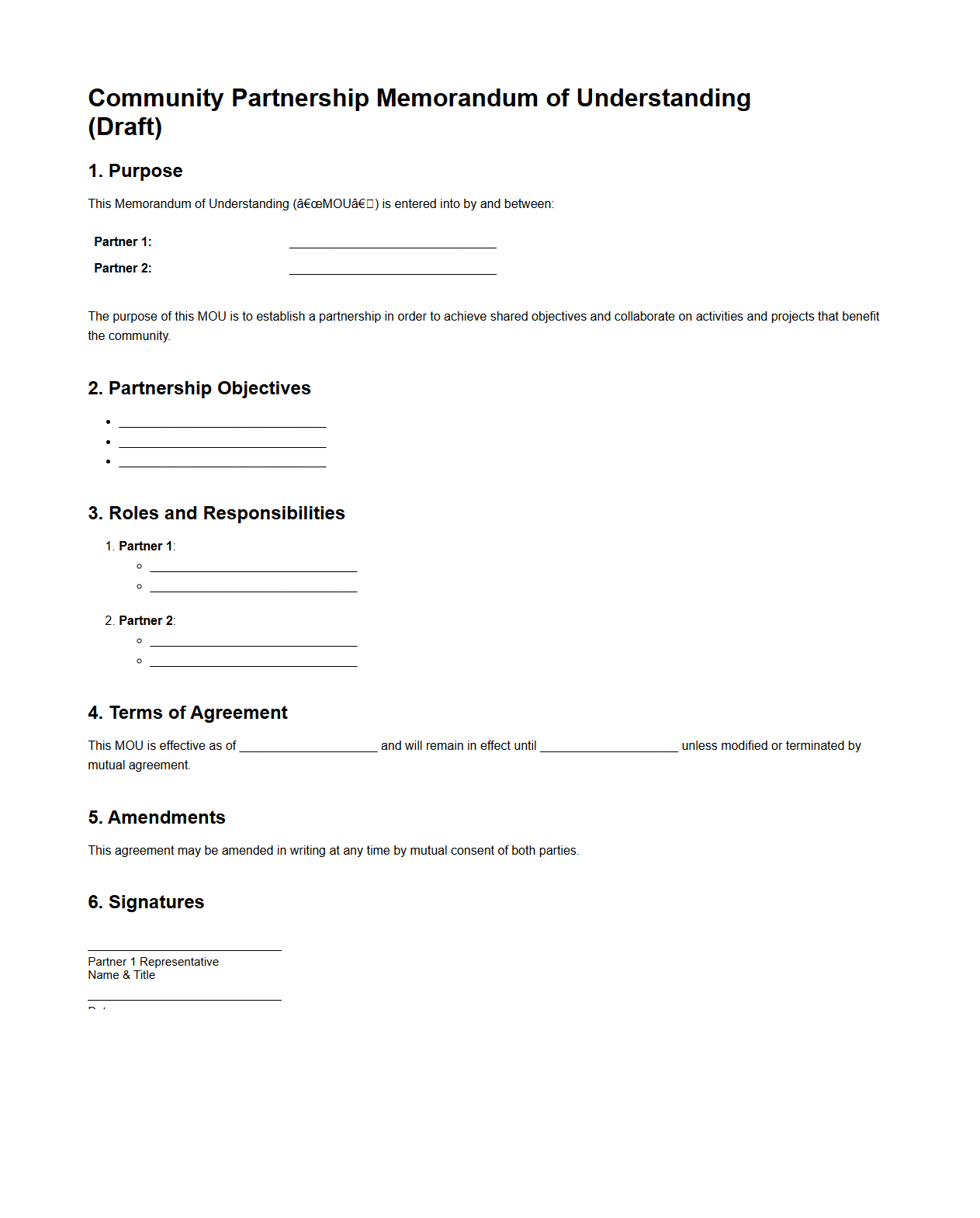 Community Partnership Memorandum Draft
