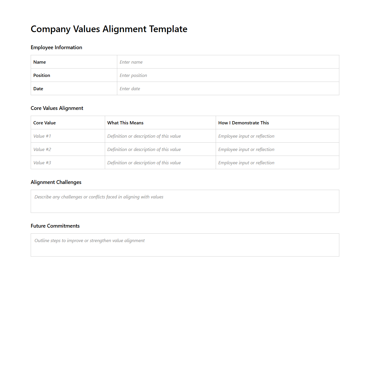 Company Values Alignment Template