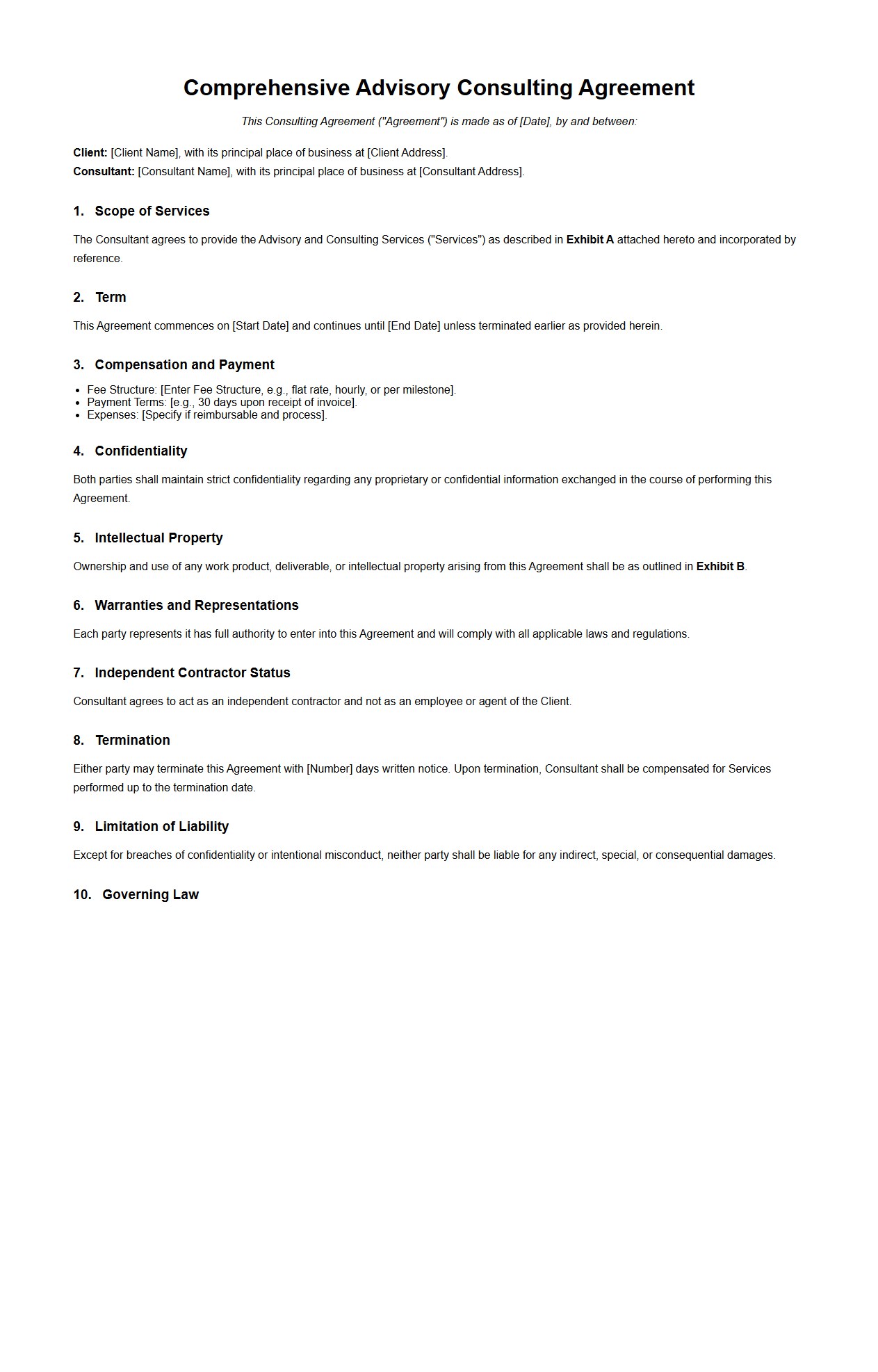 Comprehensive Advisory Consulting Agreement Format