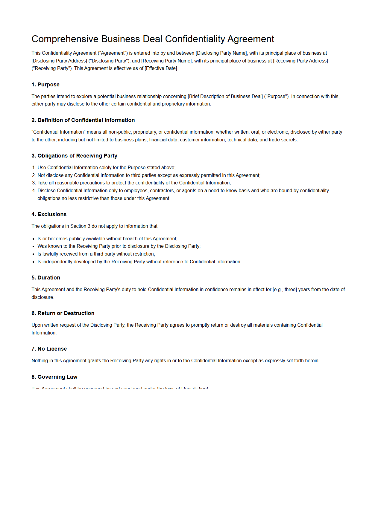 Comprehensive Business Deal Confidentiality Agreement