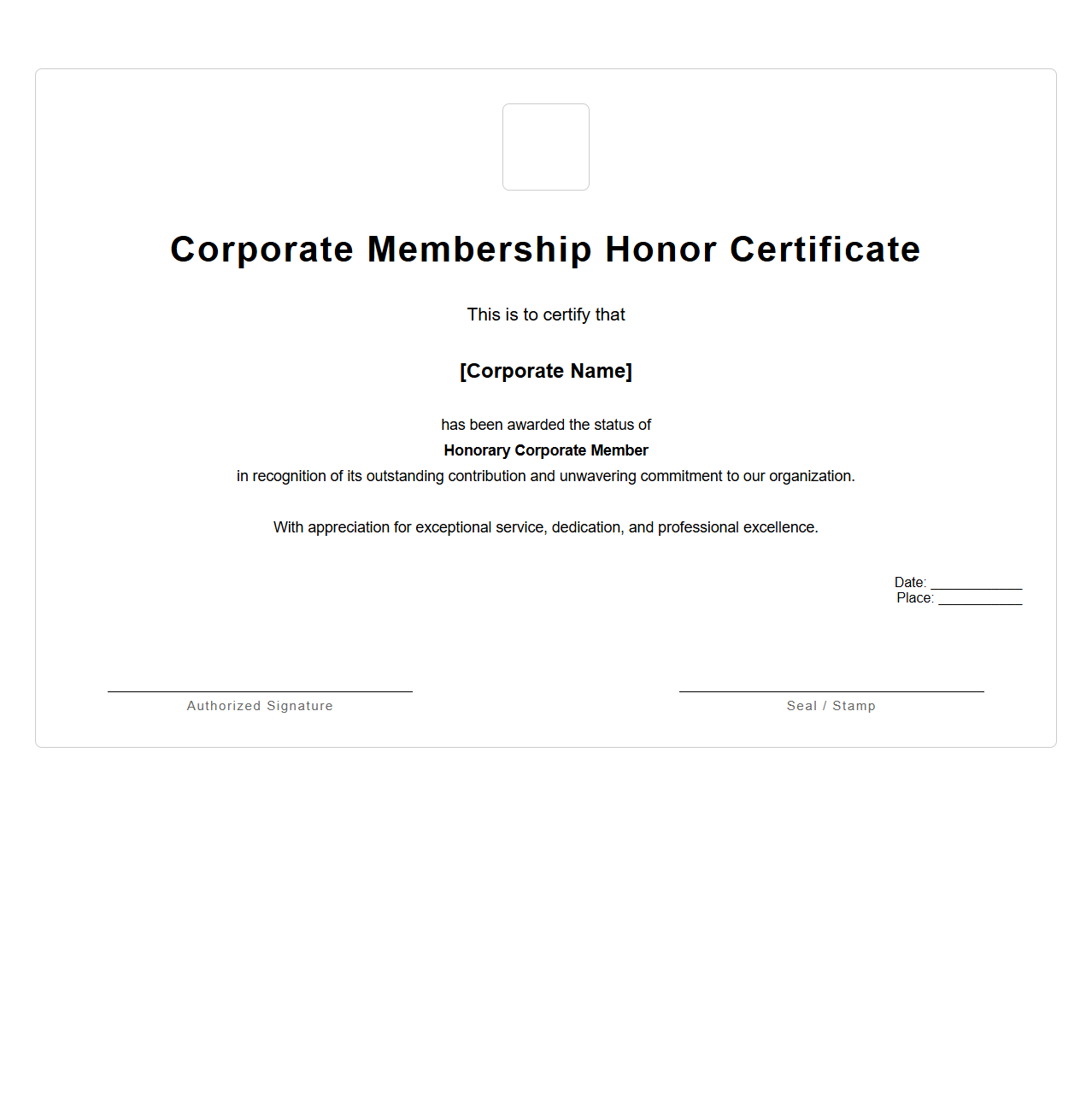Corporate Membership Honor Certificate Sample