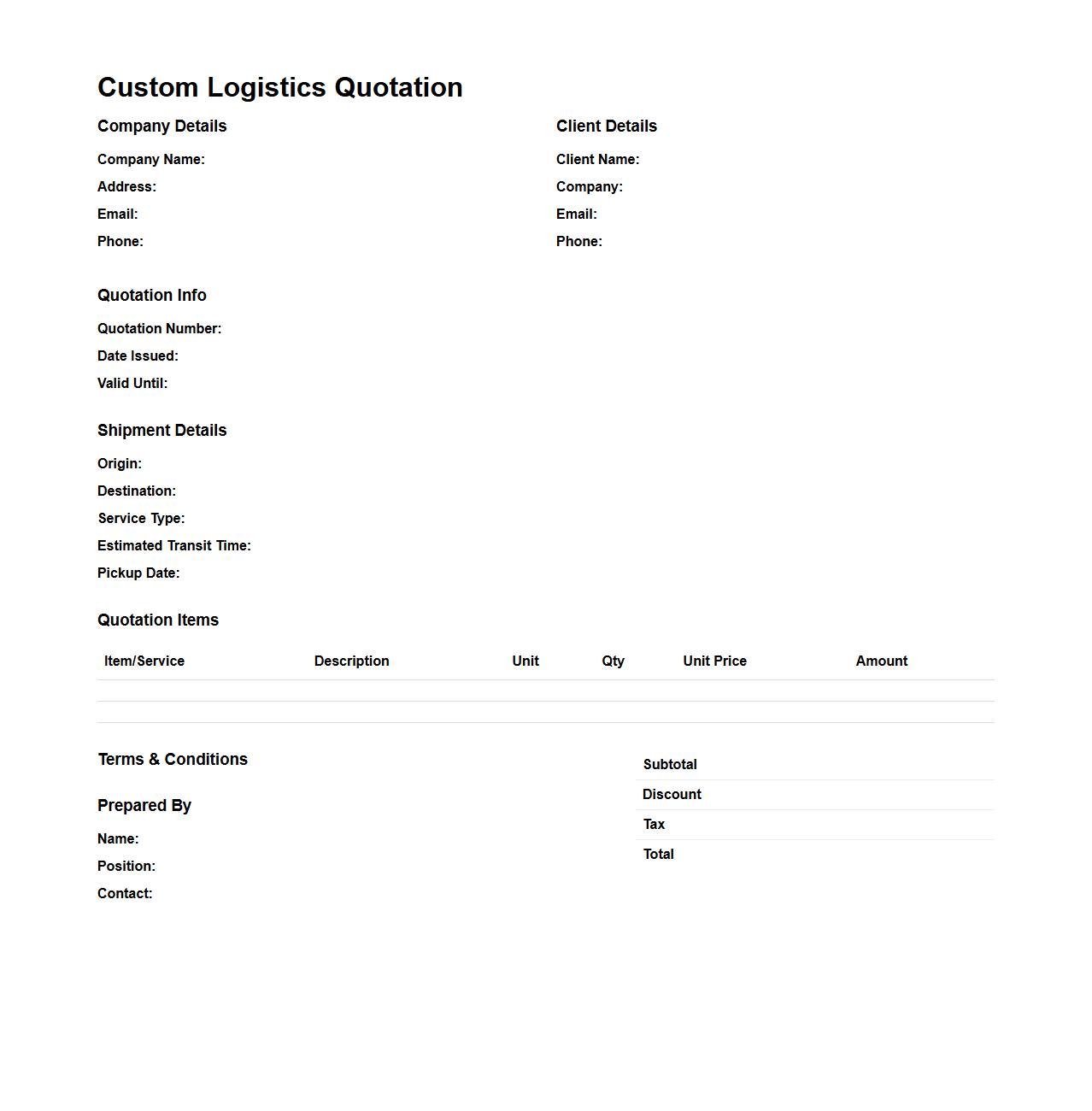 Custom Logistics Quotation Layout