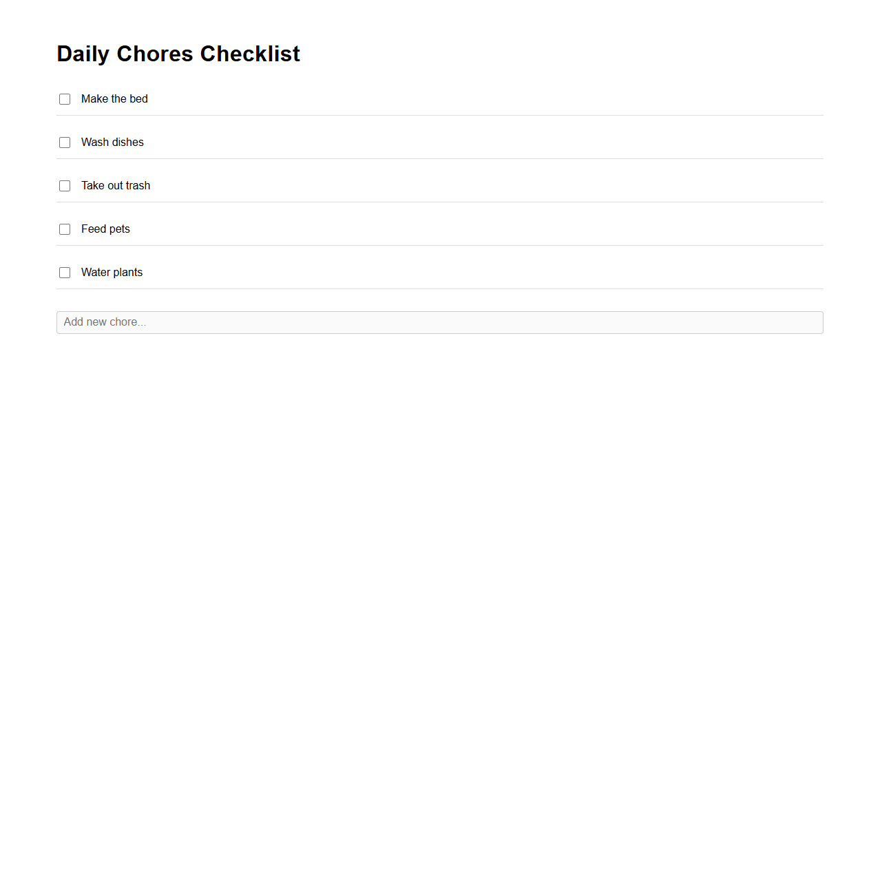 Customizable Personal Daily Chores Checklist