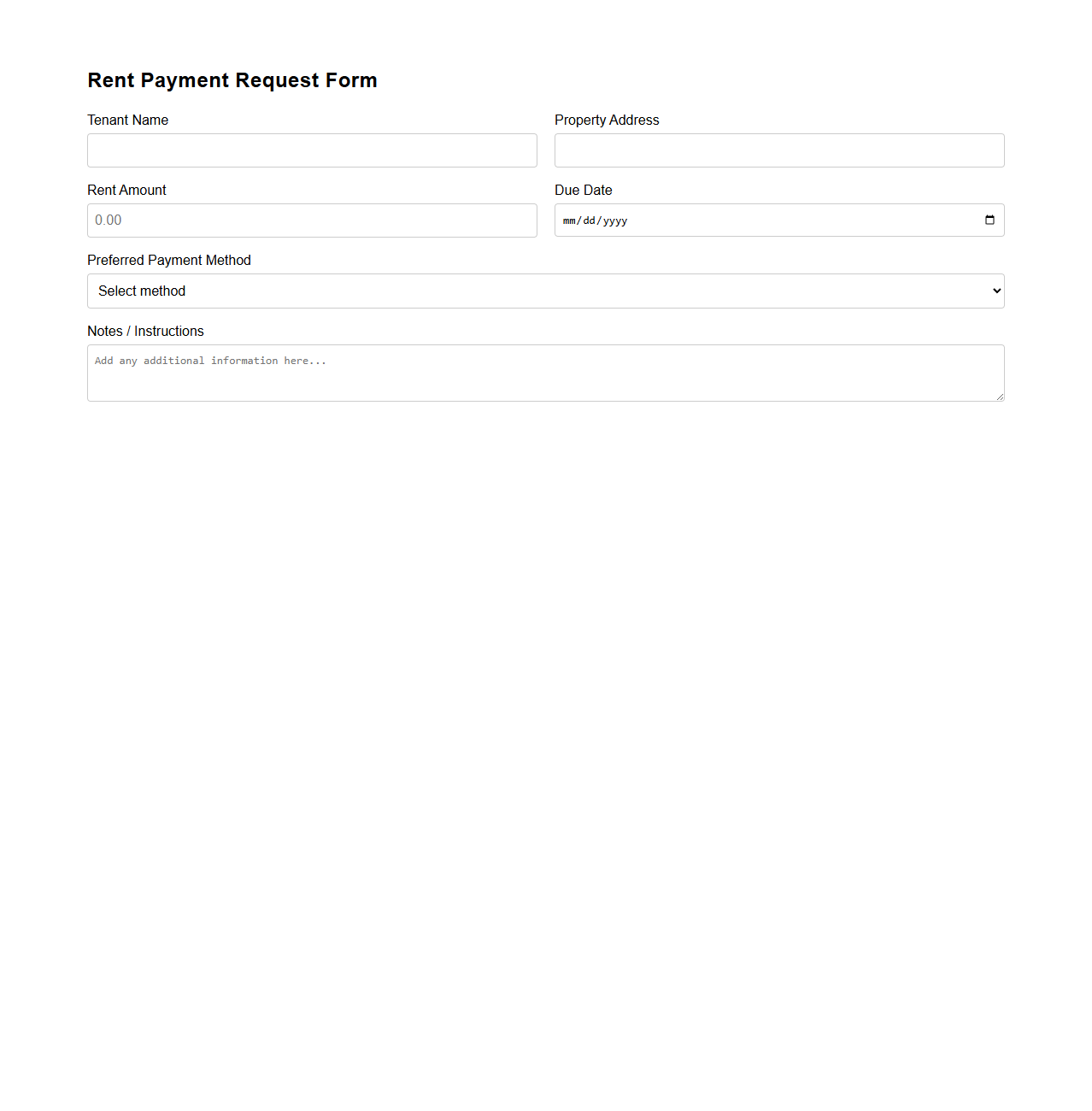 Customizable Rent Payment Request Form