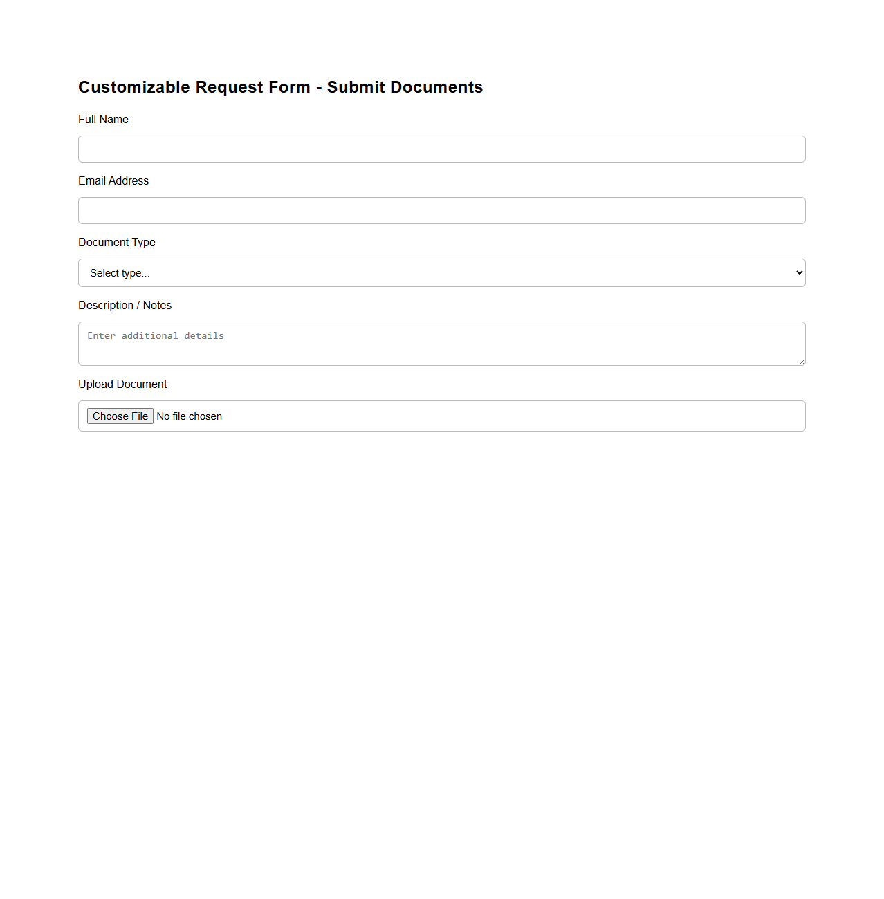 Customizable Request Form for Submitting Documents