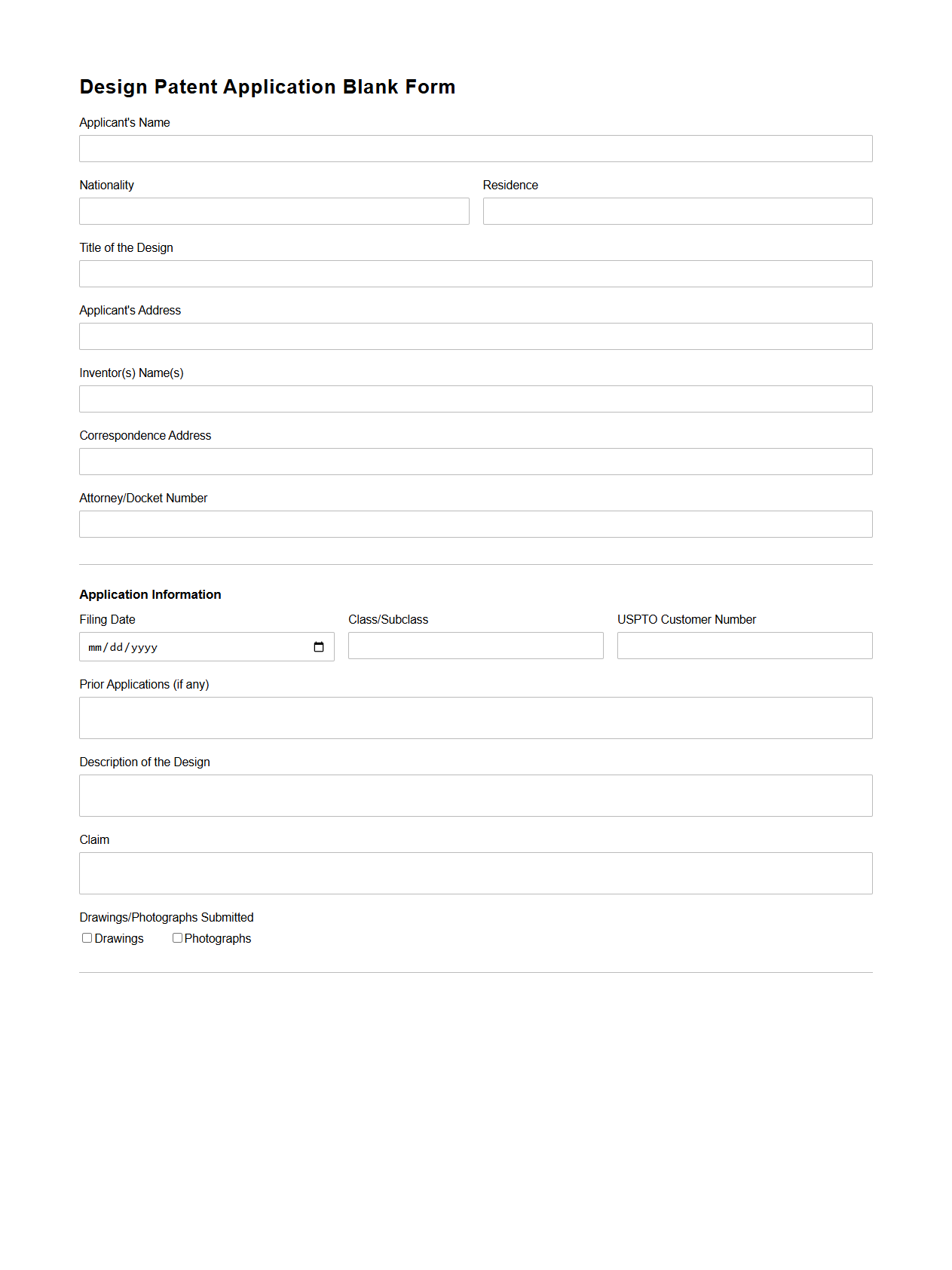 Design Patent Application Blank Form