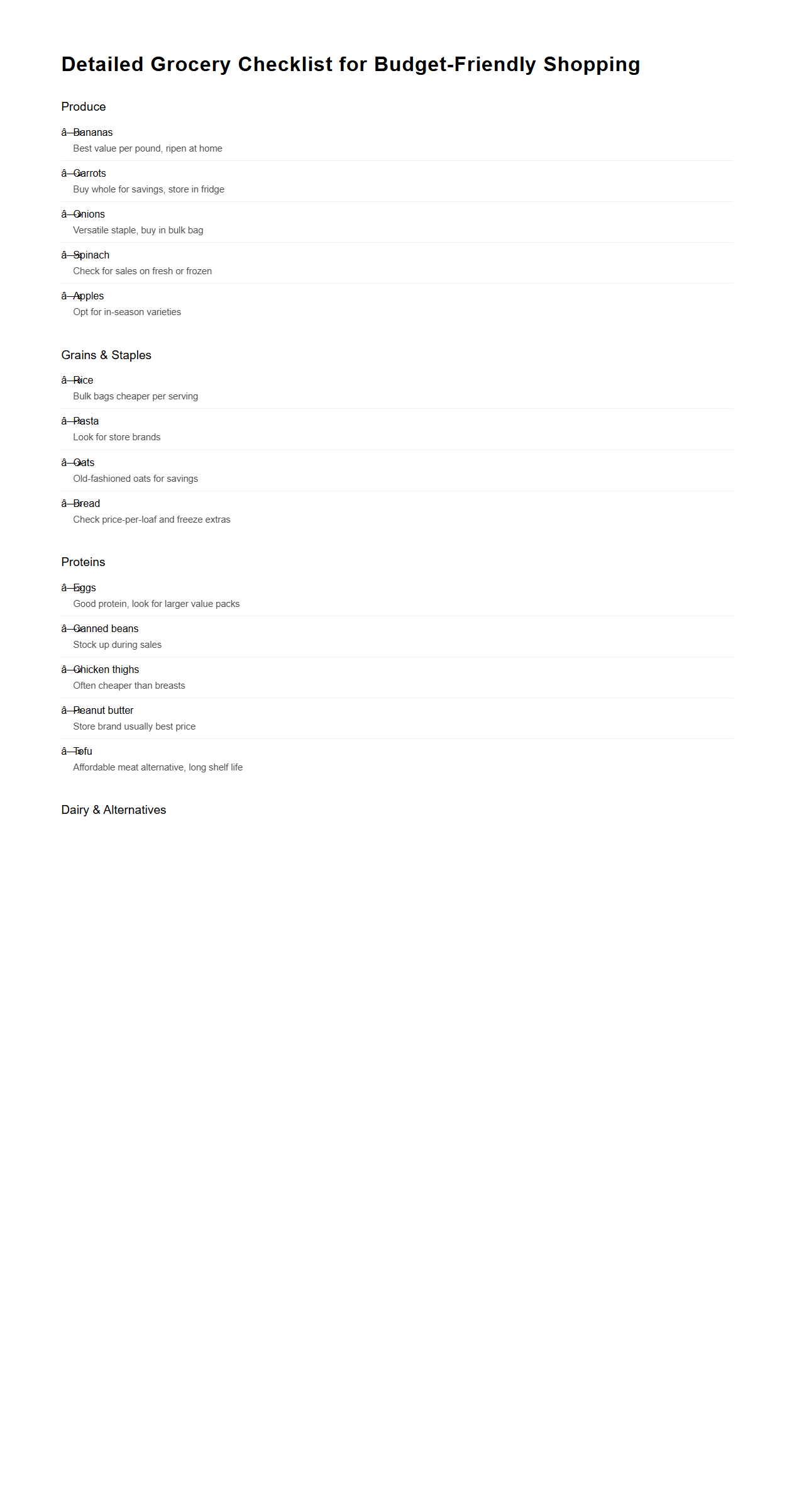 Detailed Grocery Checklist for Budget-Friendly Shopping