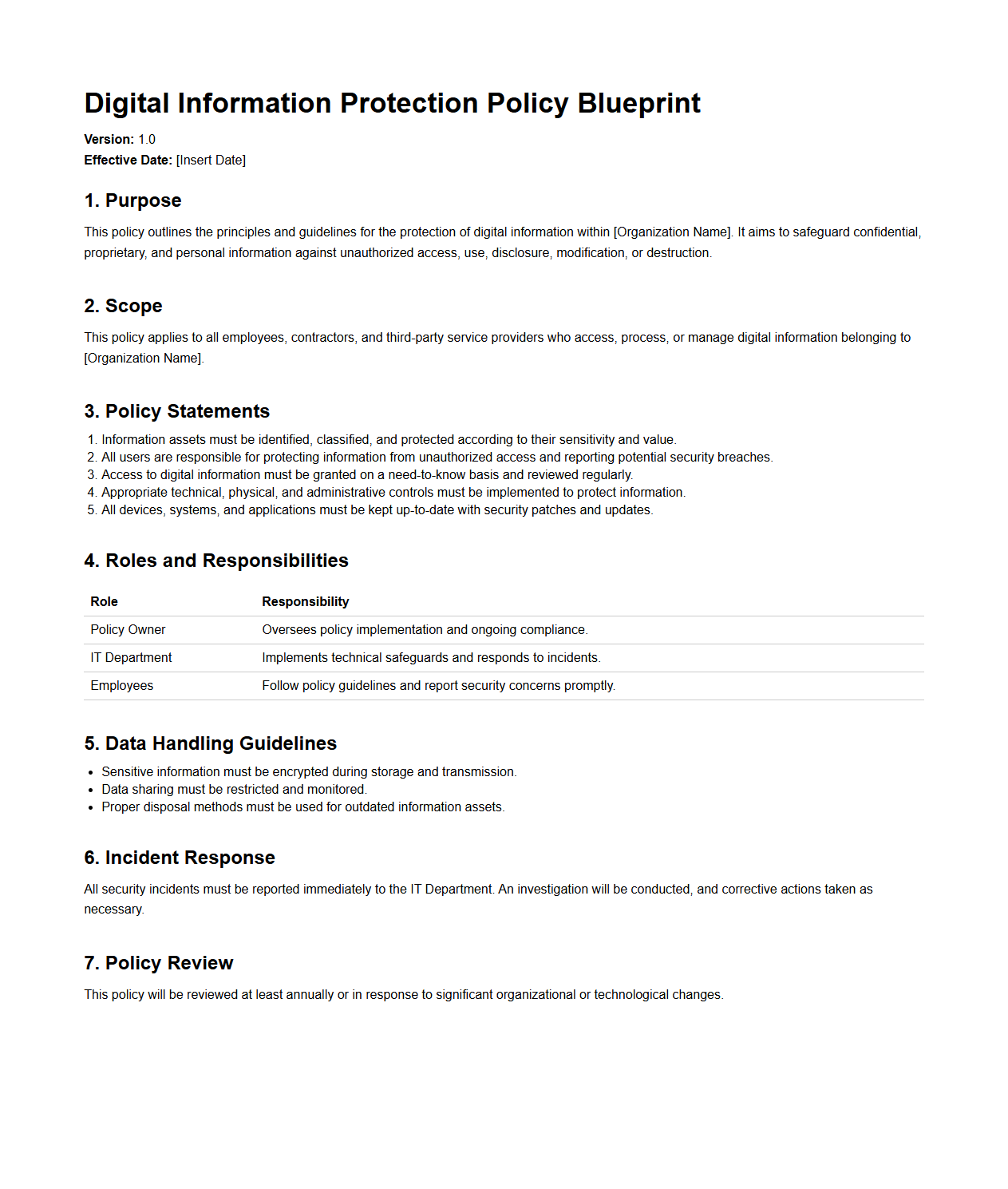 Digital Information Protection Policy Blueprint