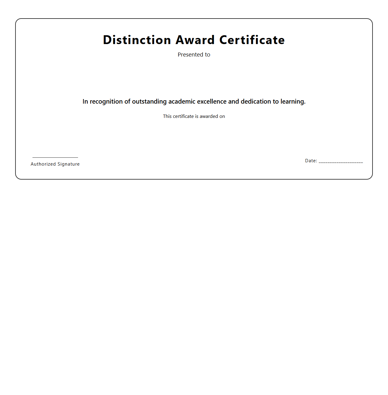Distinction Award Certificate Template for Students