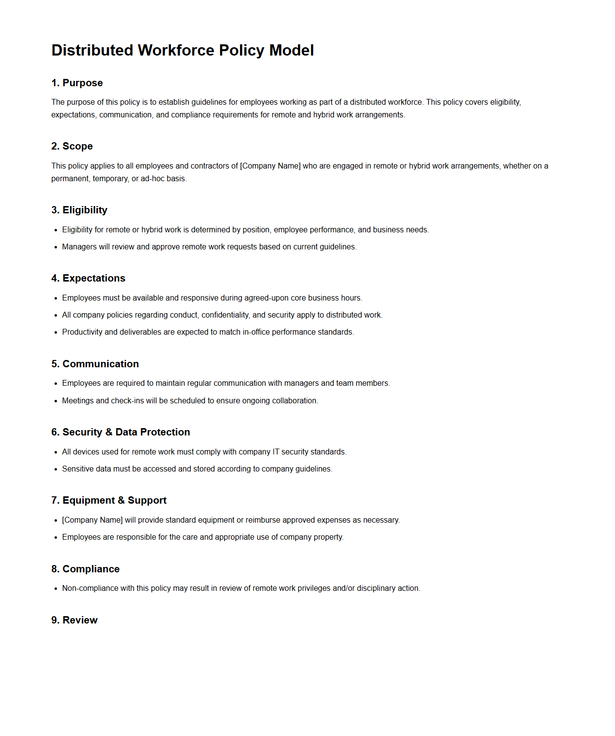 Distributed Workforce Policy Model