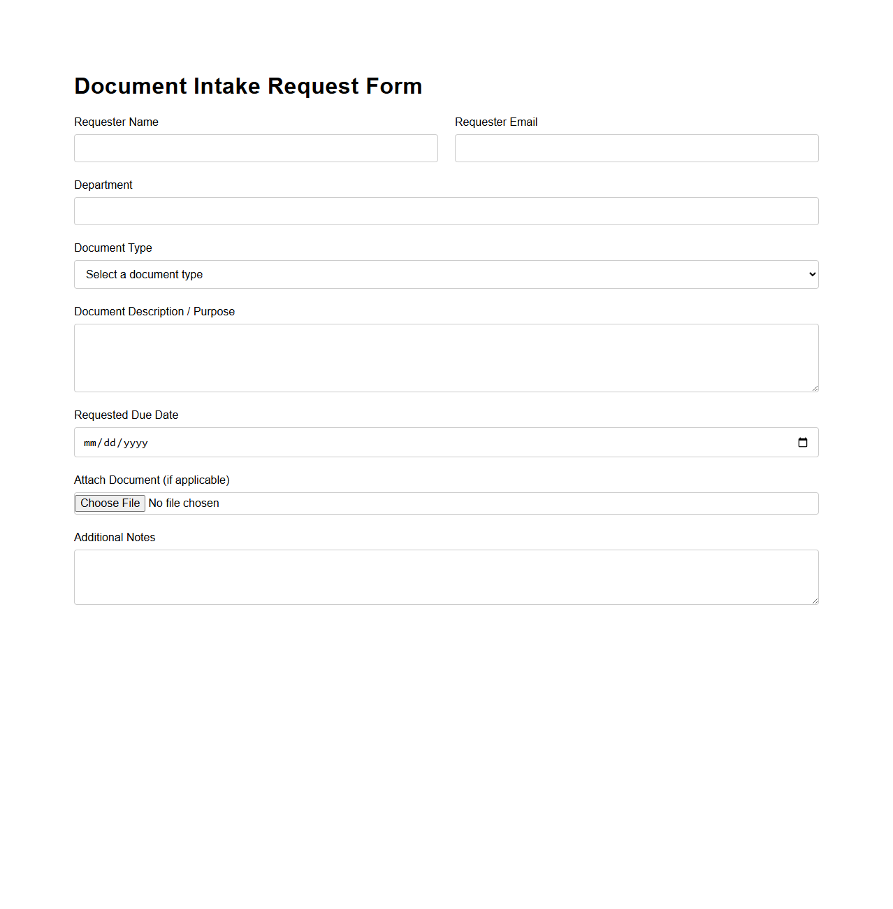 Document Intake Request Form Template