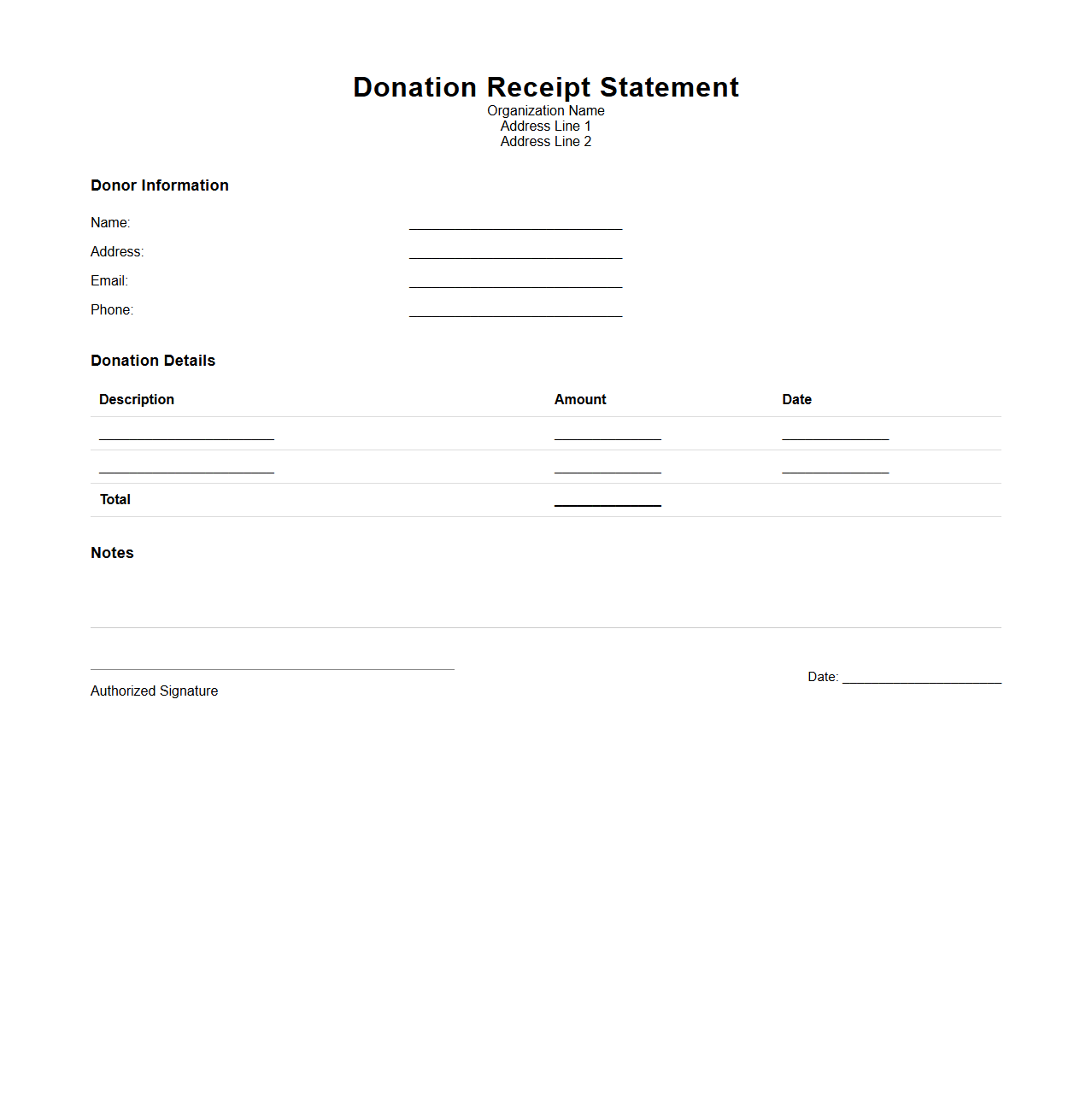 Donation Receipt Statement Layout