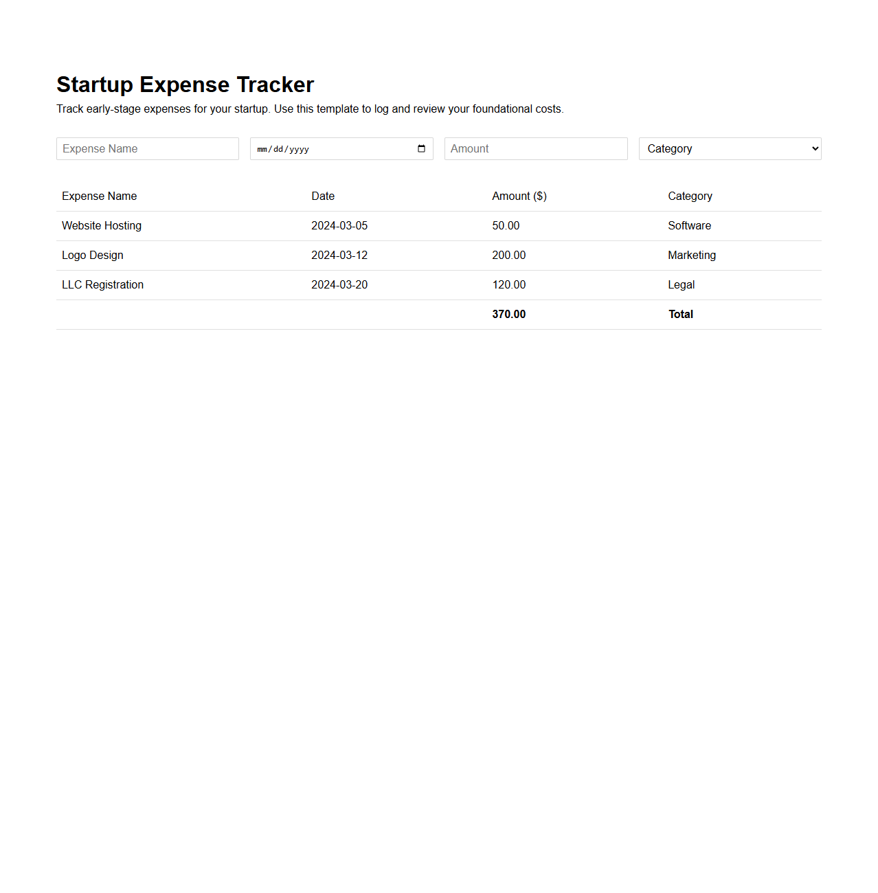 Early-Stage Startup Expense Tracker