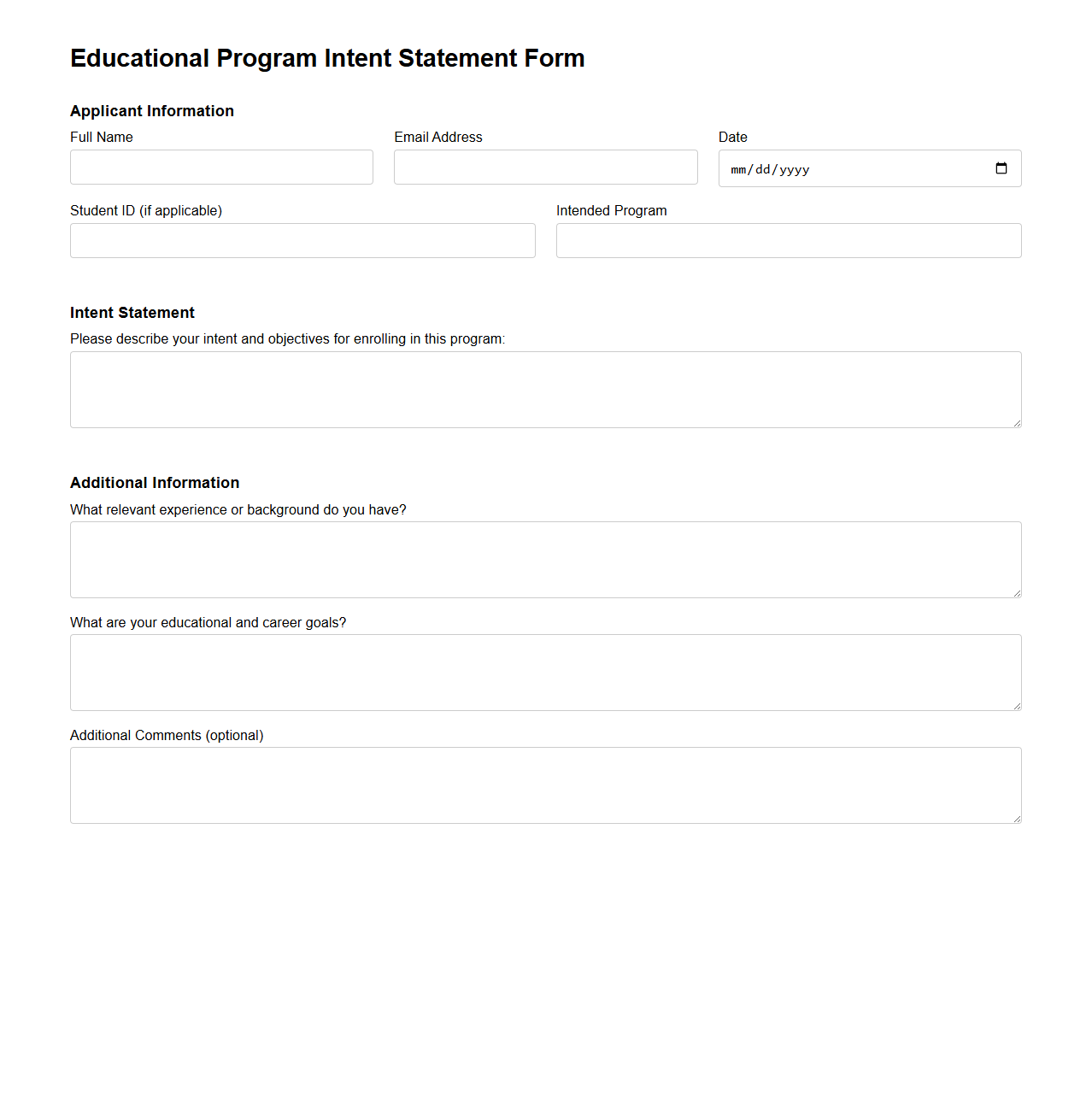Educational Program Intent Statement Form