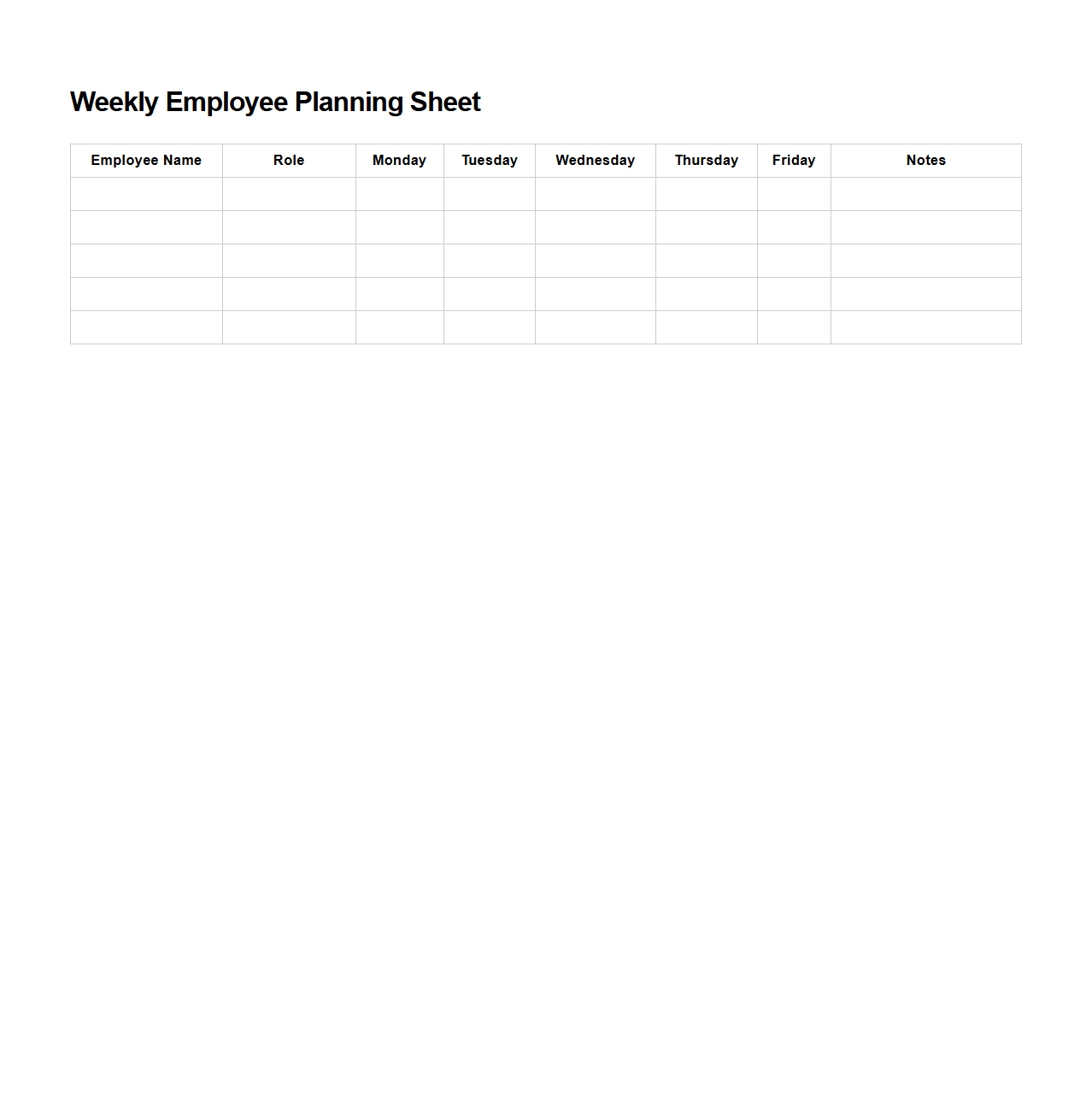 Efficient Weekly Employee Planning Sheet