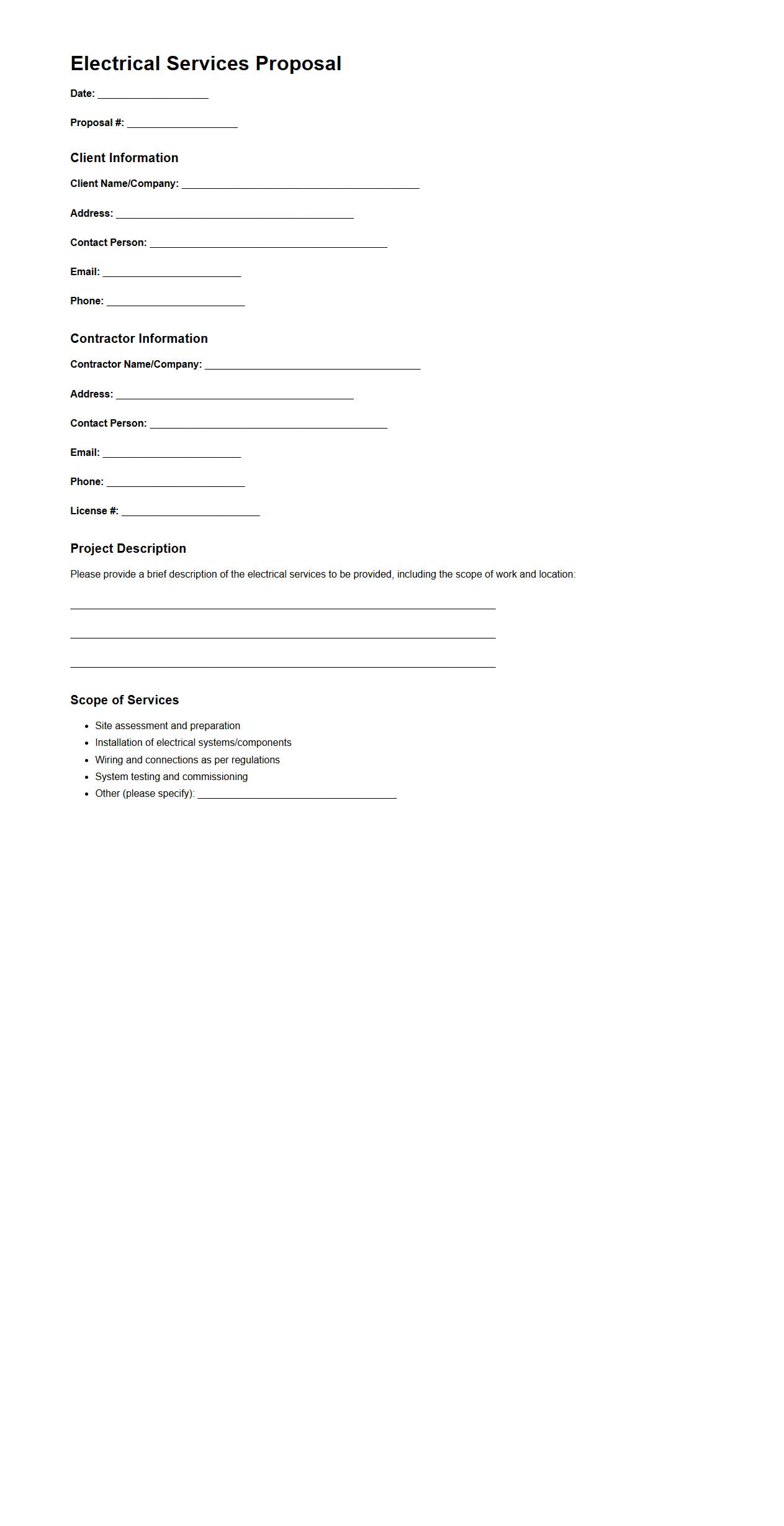 Electrical Services Proposal Template for Contractors