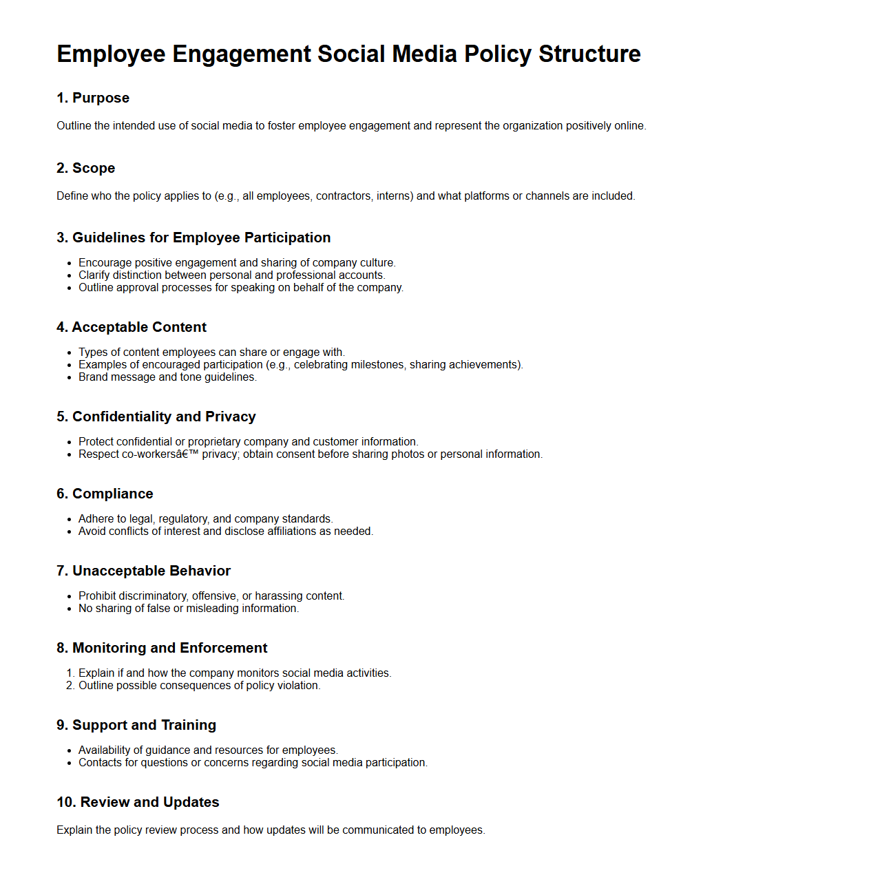 Employee Engagement Social Media Policy Structure