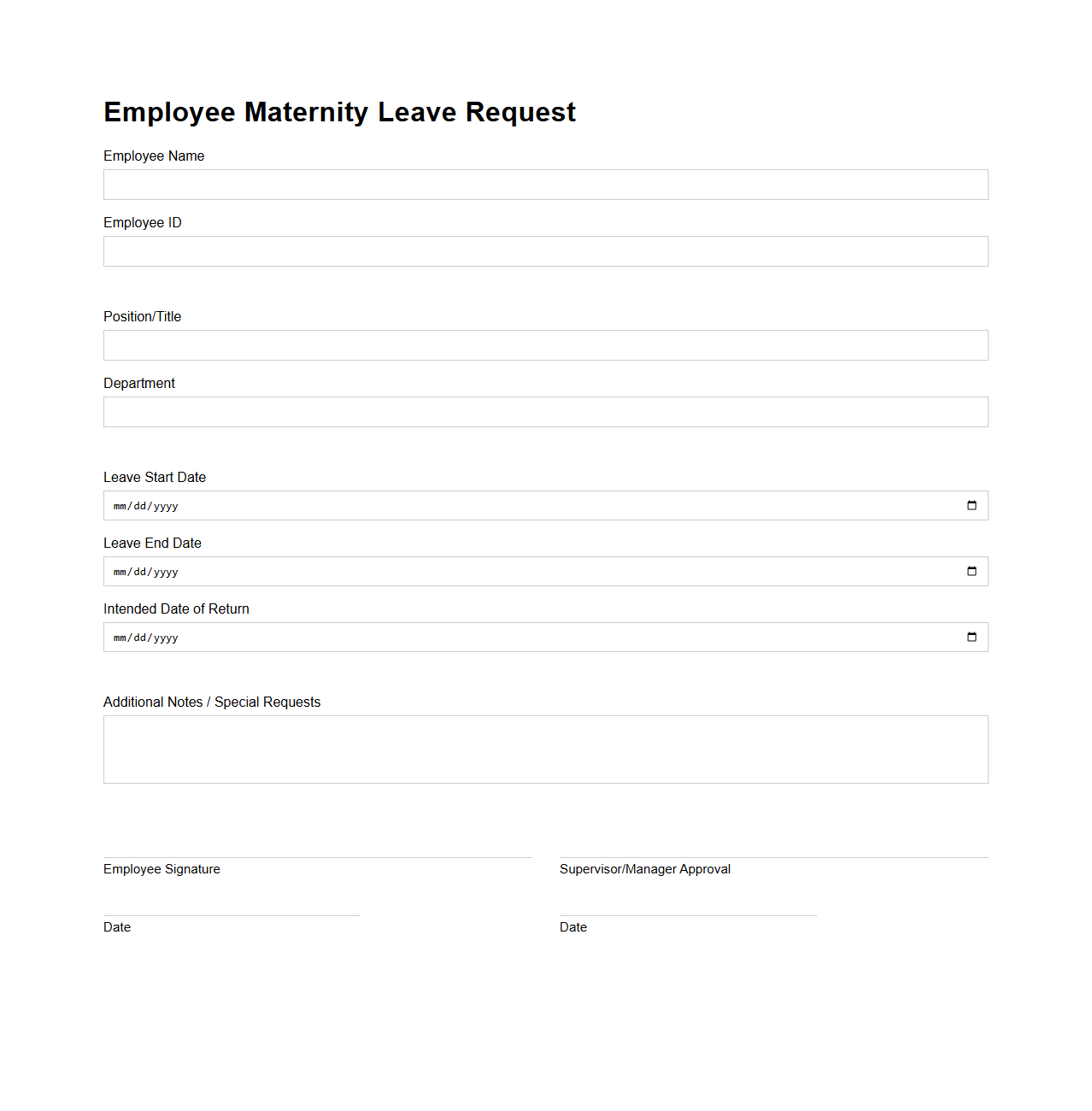 Employee Maternity Leave Request Template