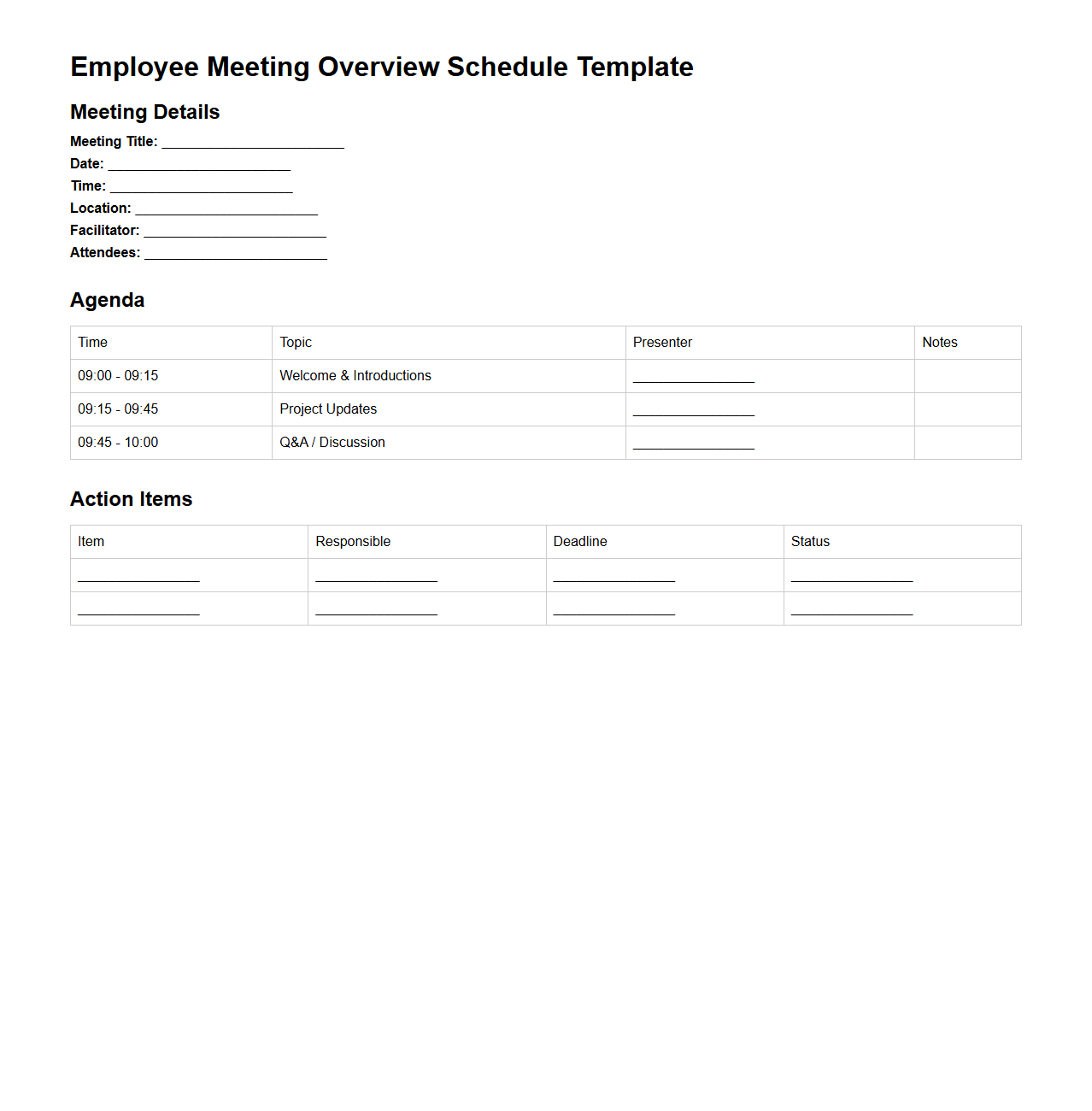 Employee Meeting Overview Schedule Template