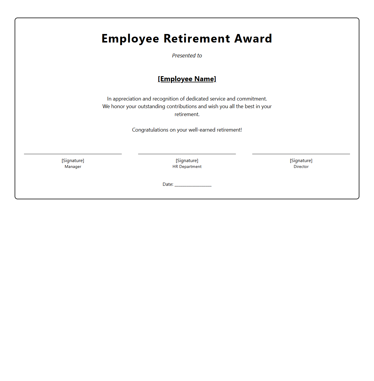Employee Retirement Award Certificate Design