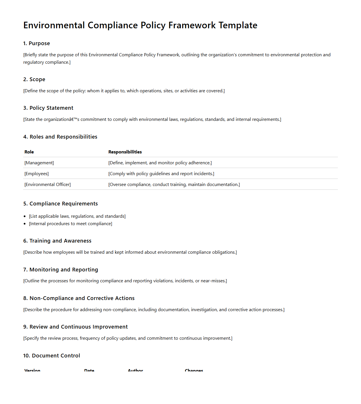 Environmental Compliance Policy Framework Template